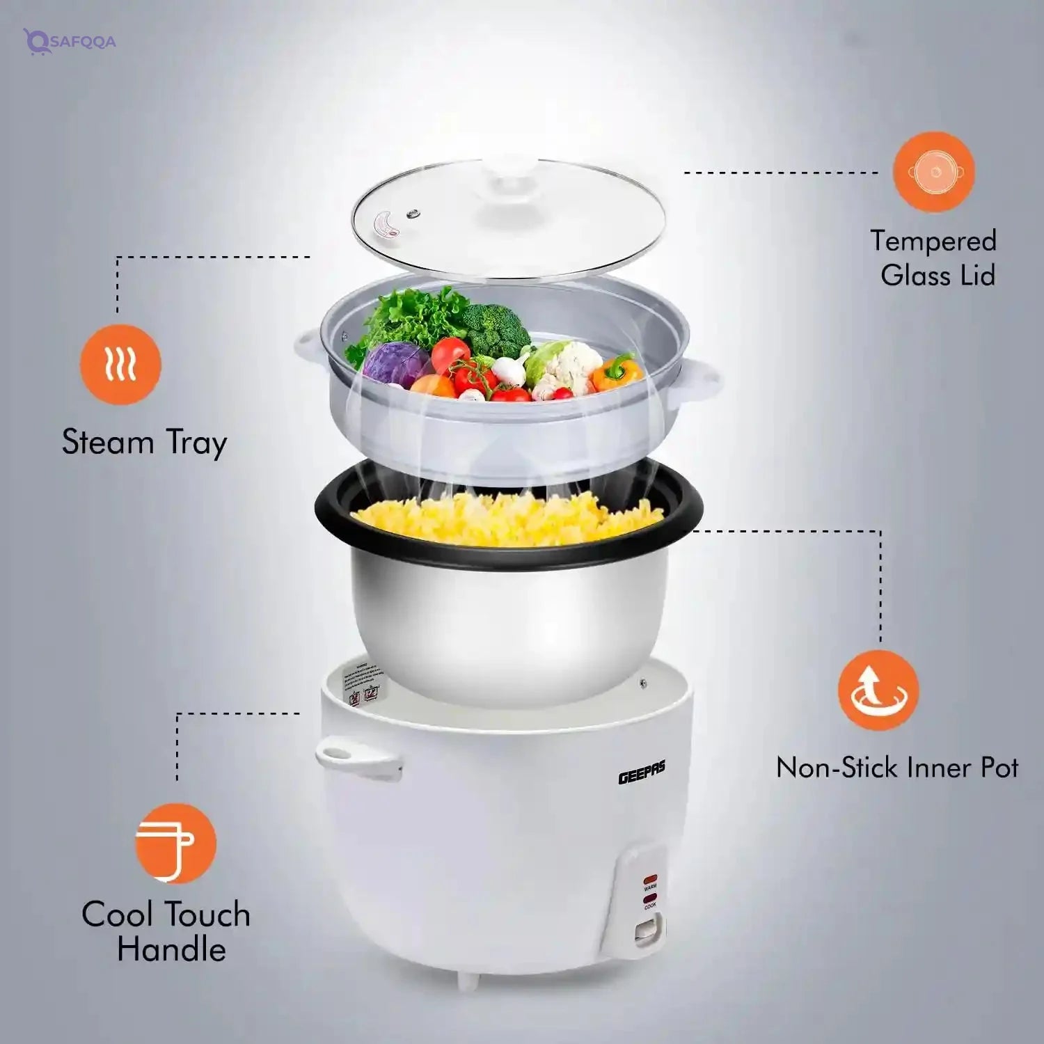 Geepas 0.6 Liter Electric Rice Cooker, - Safqqa Egypt