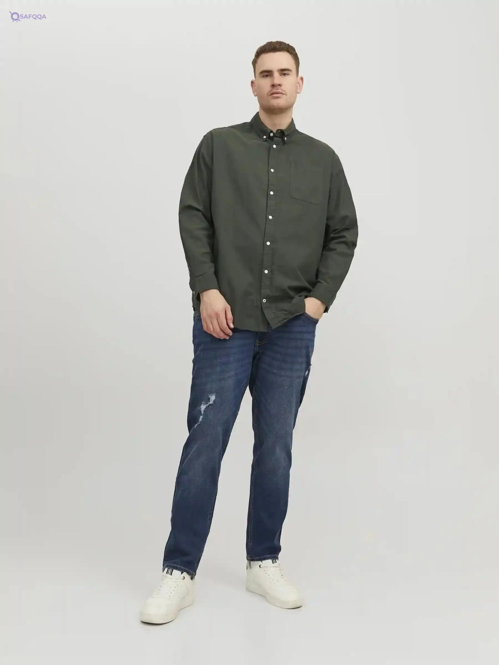Jack & Jones mens Oxford Long-Sleeve Plus Size Shirt (pack of 1) - Safqqa