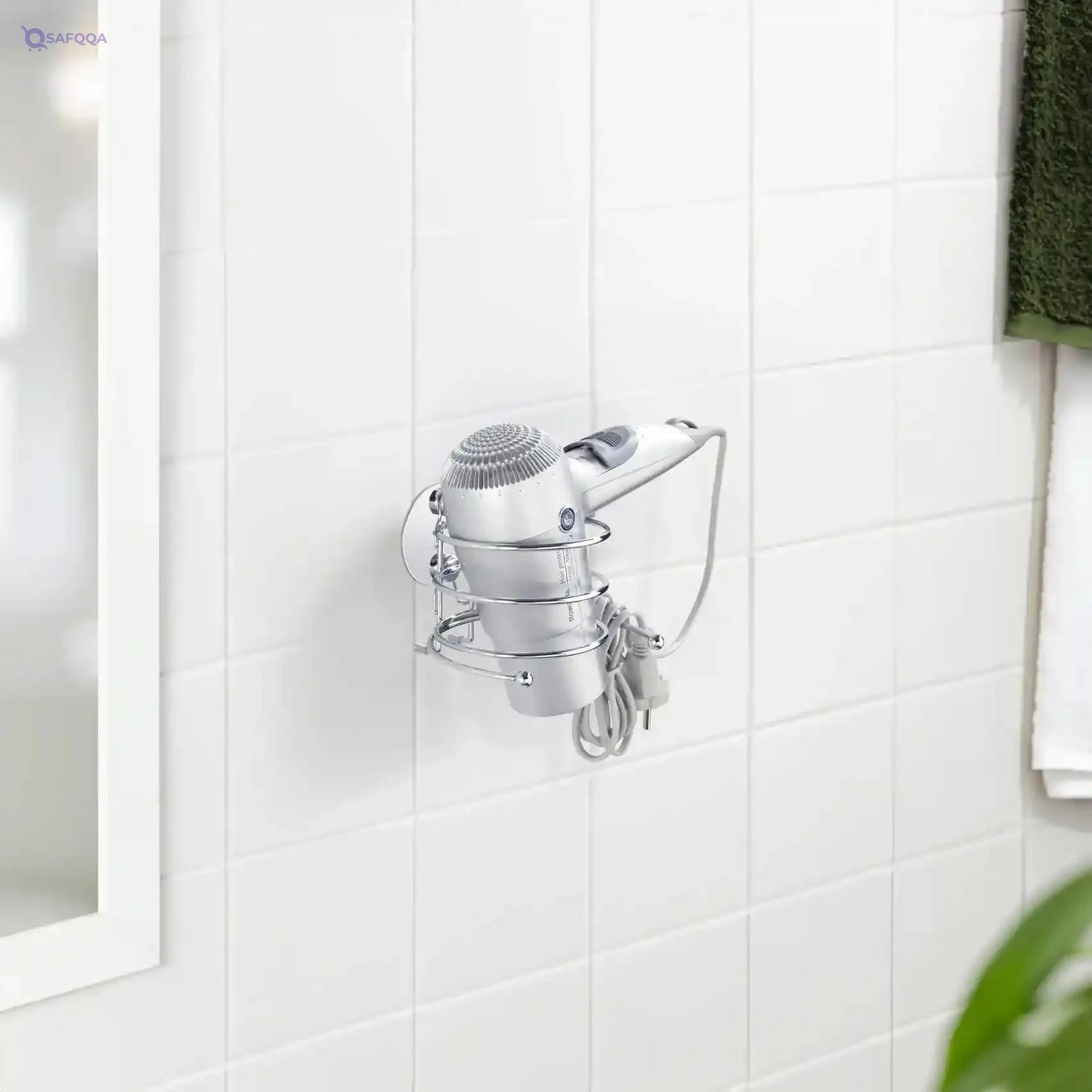 WENKO Hair Dryer Holder, Steel, Cosmetic Styling Tool Organizer for Bathroom, Home Bedroom Accessory, 14 x 7.5 x 11.5 cm - Safqqa