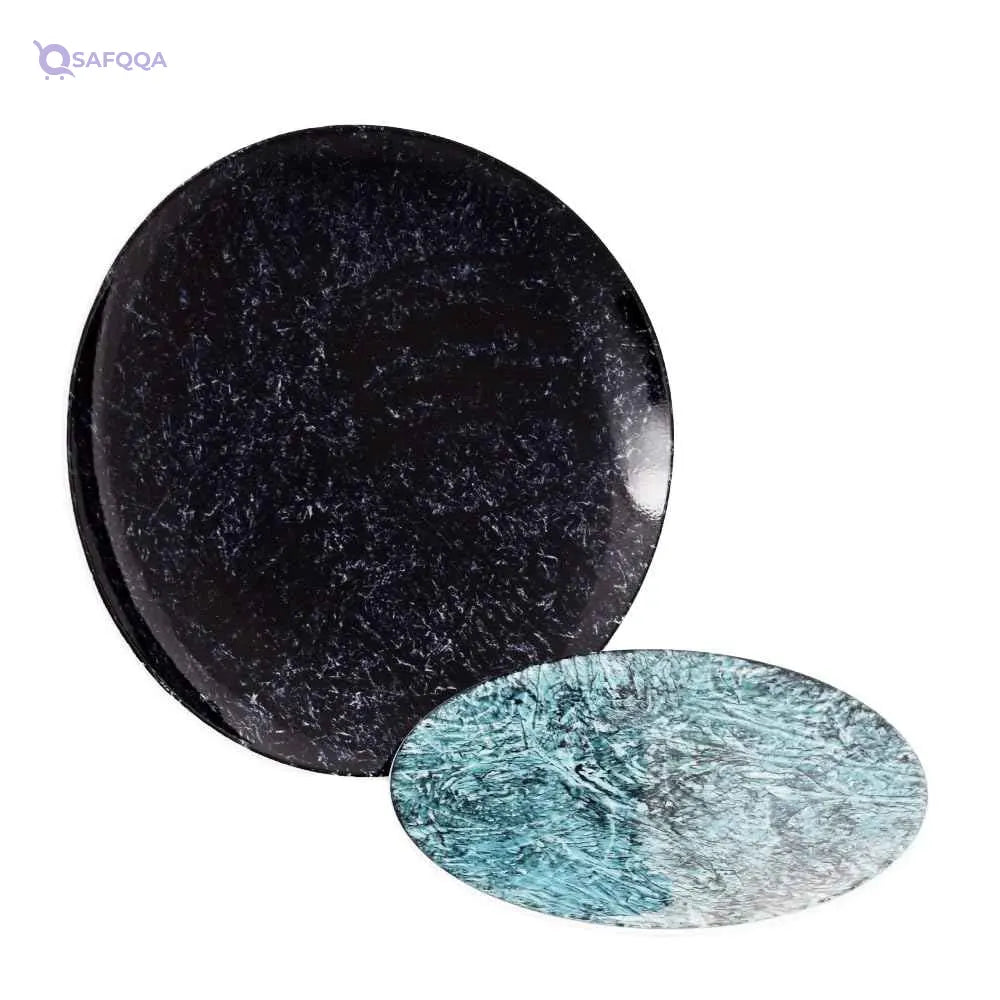 7-Piece Dessert Set – Porcelain, Marble Black Turquoise - Safqqa