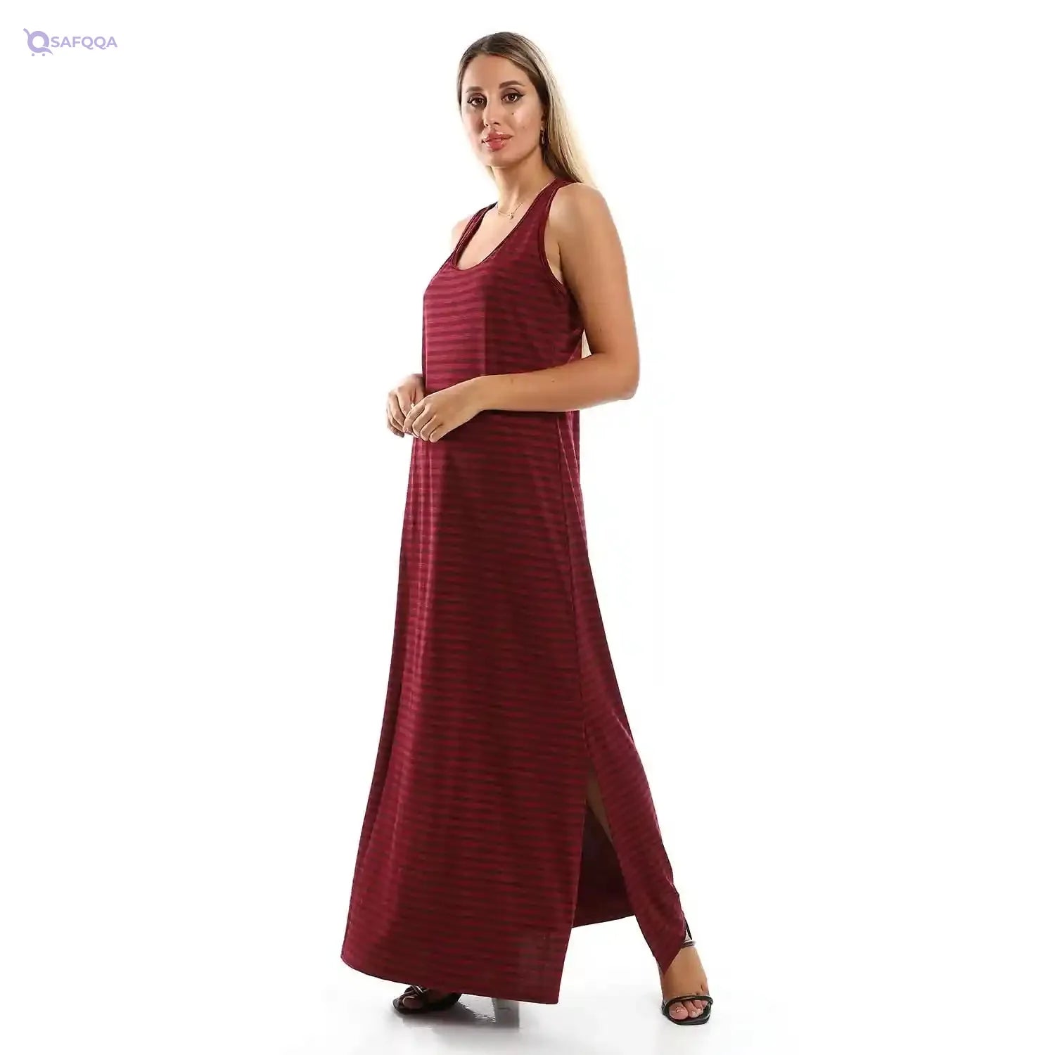 JAMILA Women Striped Sleeveless Long Dress With Side Slits DRESS - Safqqa Egypt