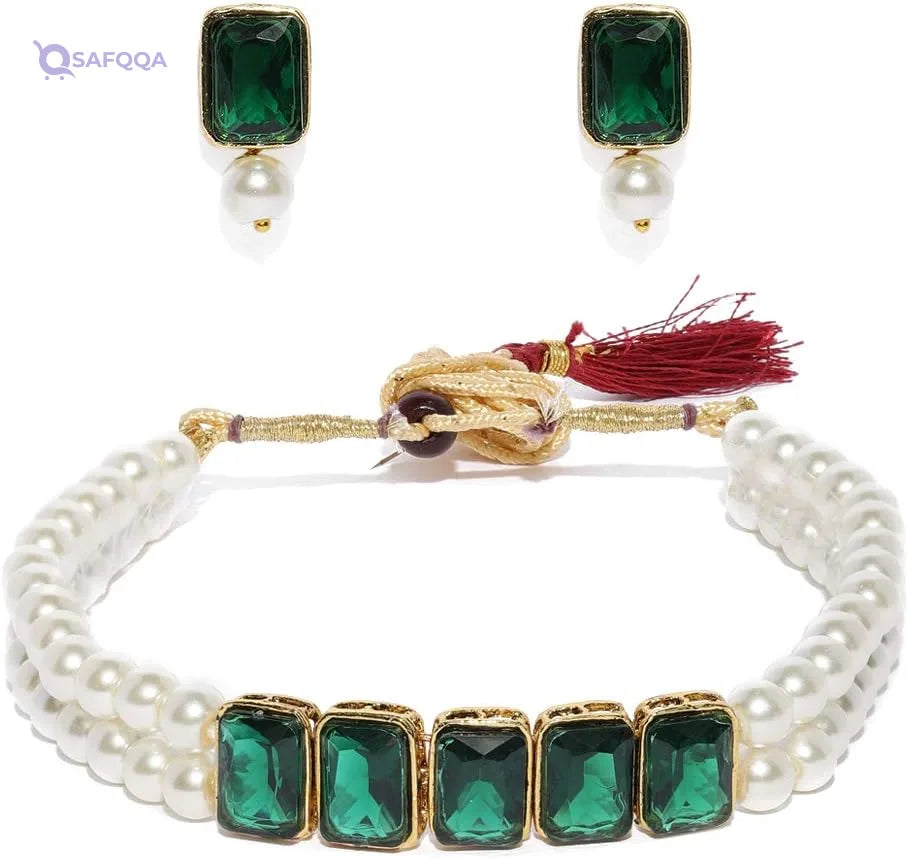 ZAVERI PEARLS Jewellery Set For Women -Green - Safqqa