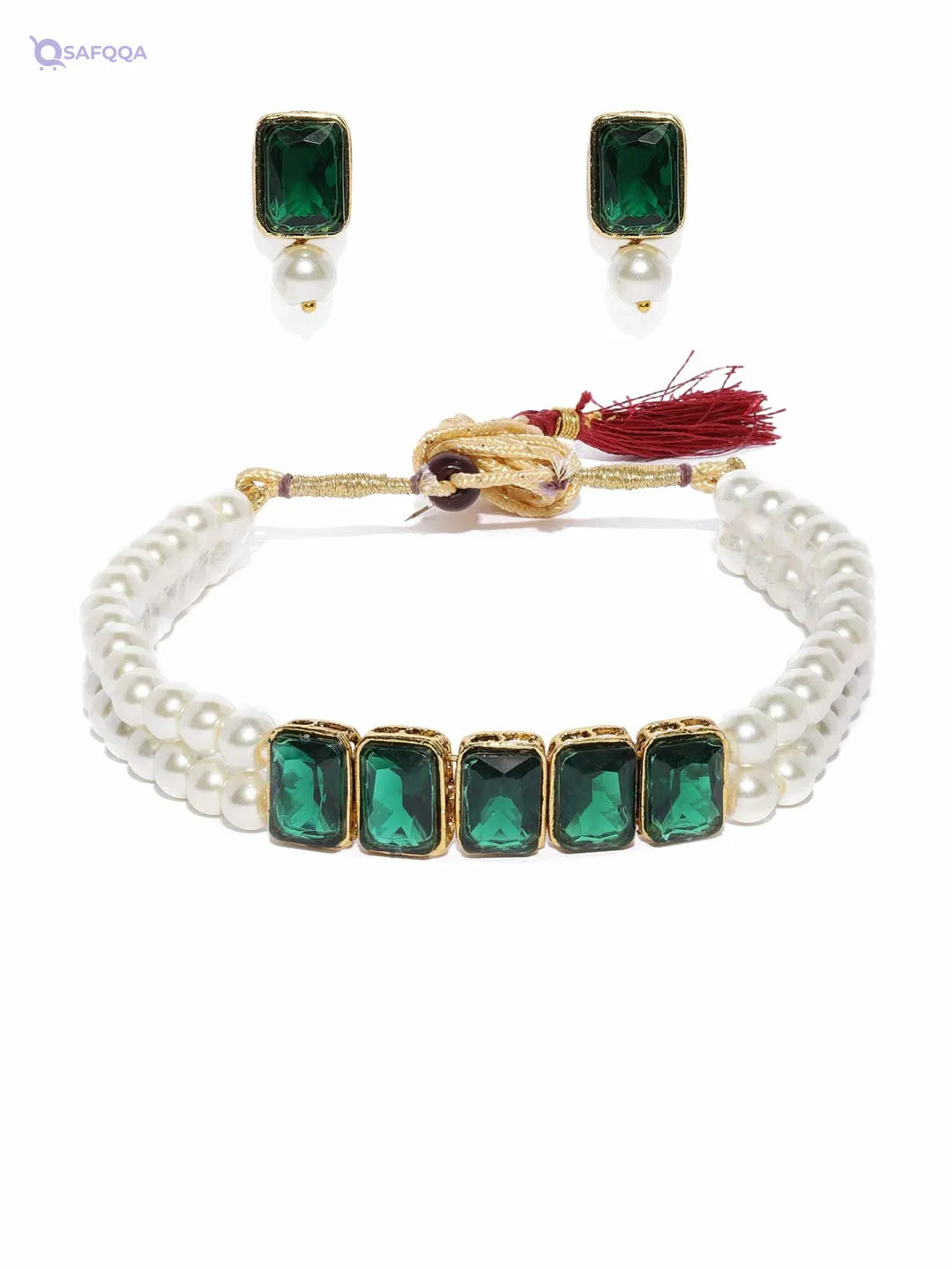 ZAVERI PEARLS Jewellery Set For Women -Green - Safqqa