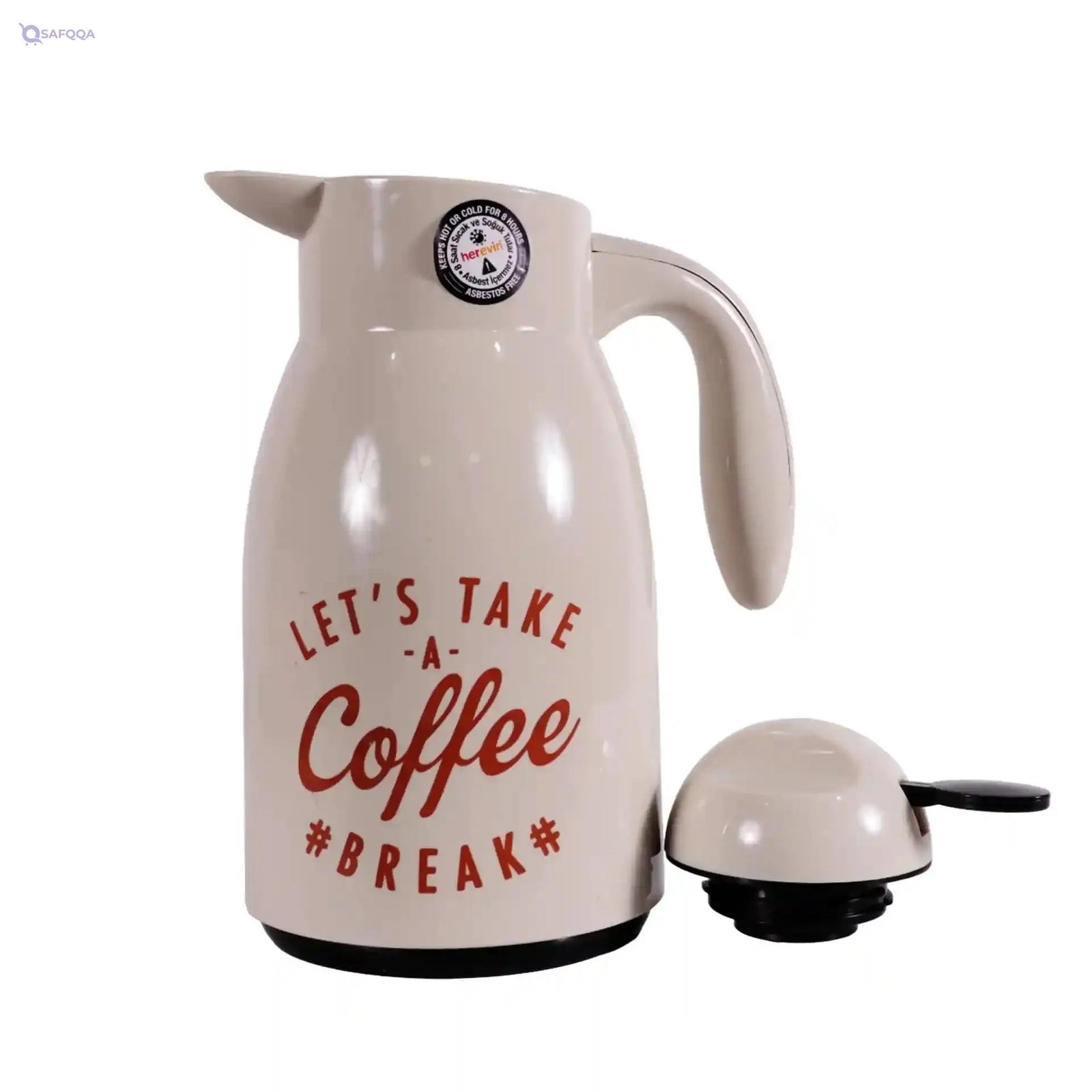 Herevin Decorated Vacuum Flask – 1L Stainless Steel, Creme, Made in Turkey - Safqqa