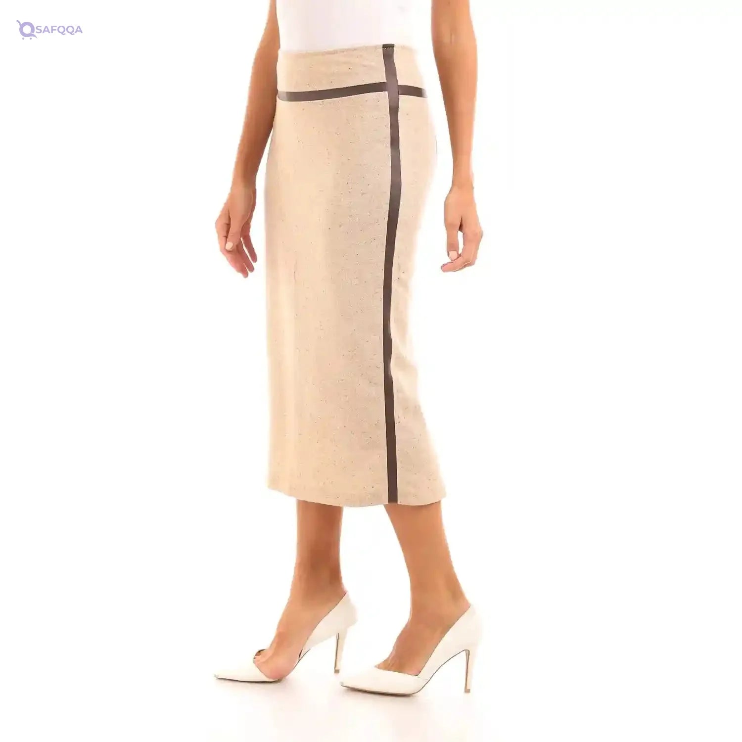 Esla_Zipped Back Taupe Midi Ruffle Skirt - Safqqa Egypt