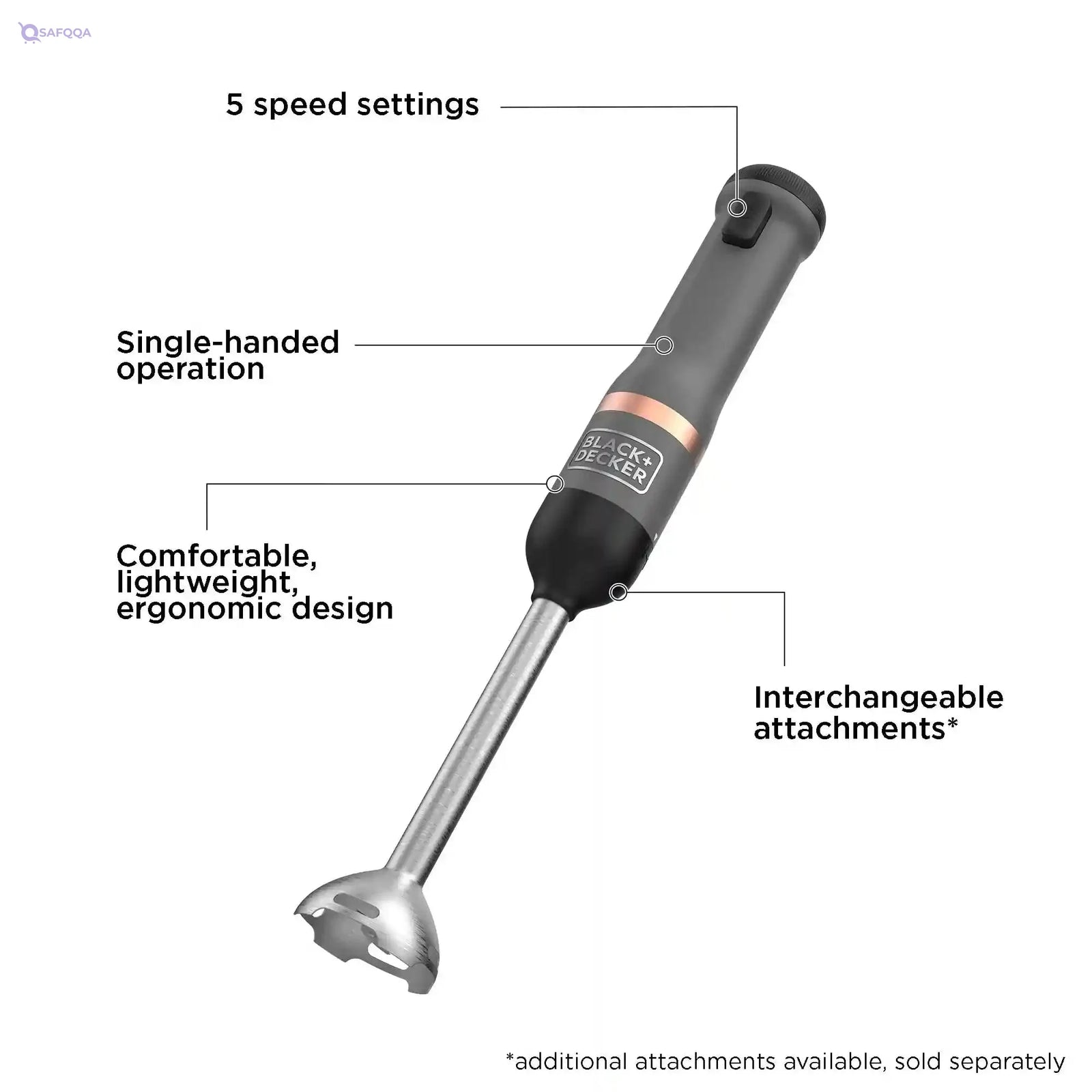 Black & Decker 7.2V Cordless Kitchen Wand/ Blender with 700ml Measuring Cup and Whisk, Includes Charging Base and Magnetic Charger, BCKM1012KB GB, Grey - Safqqa