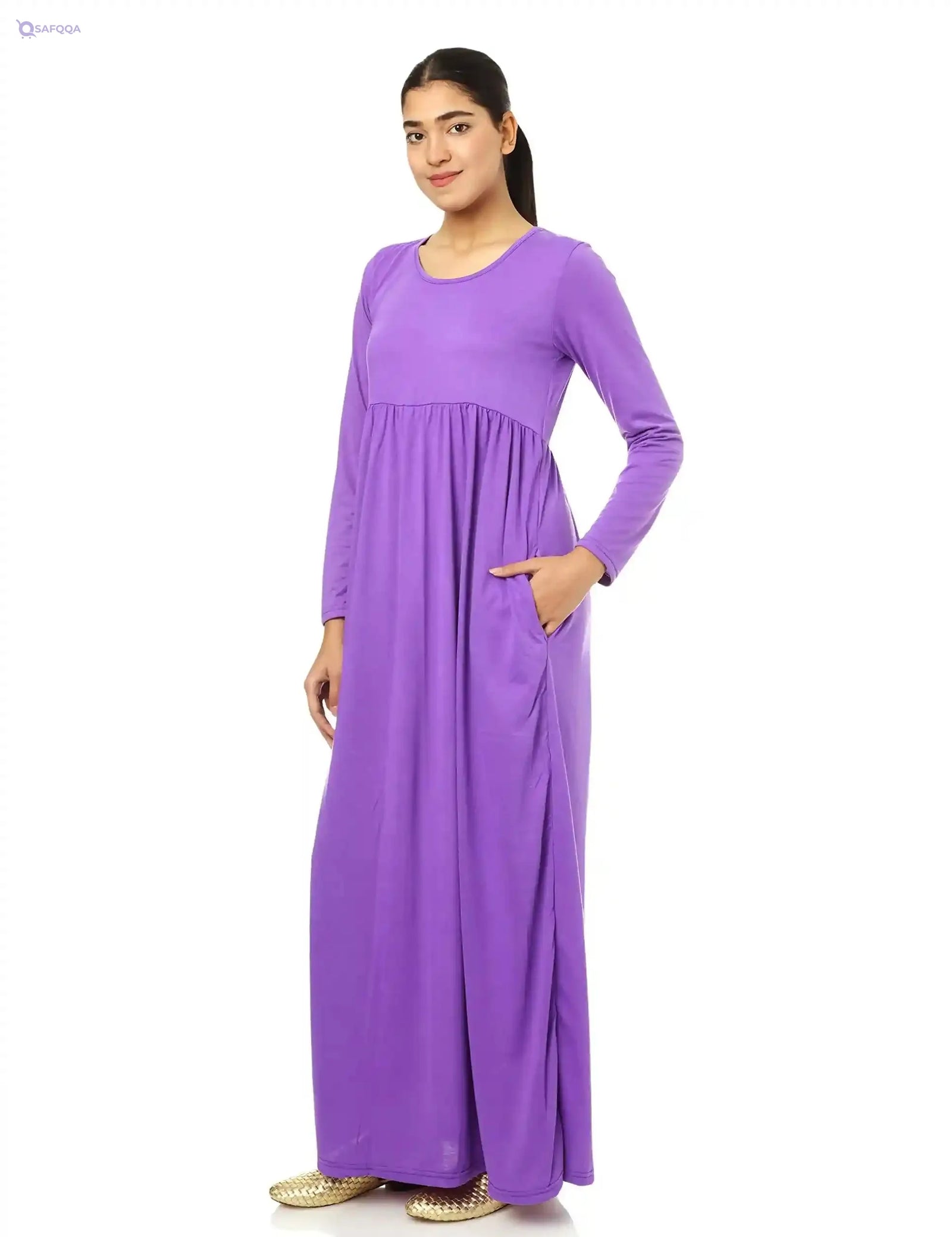 JAMILA Women Long Full Sleeves With Round Neck Dress For Women,Classic round neck design for a timeless look. - Safqqa