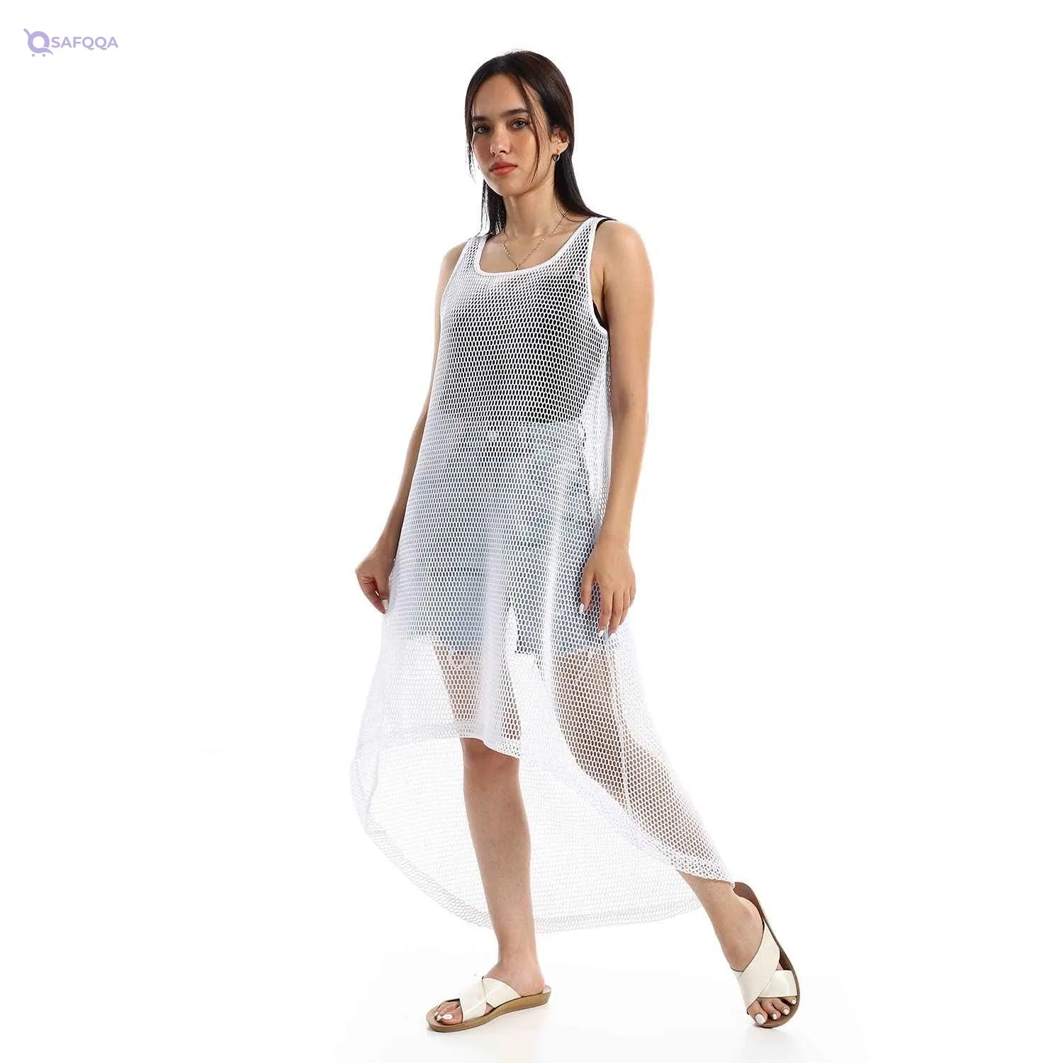 EEZEEY Womens High Low Sleeveless Net Coverup High Low Sleeveless Net Coverup - Safqqa Egypt