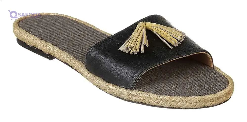 U By Misura Leather Braided Midsole Tassel-Detail Round-Toe Slide Slippers for Women - Black - 37 EU - Safqqa Egypt