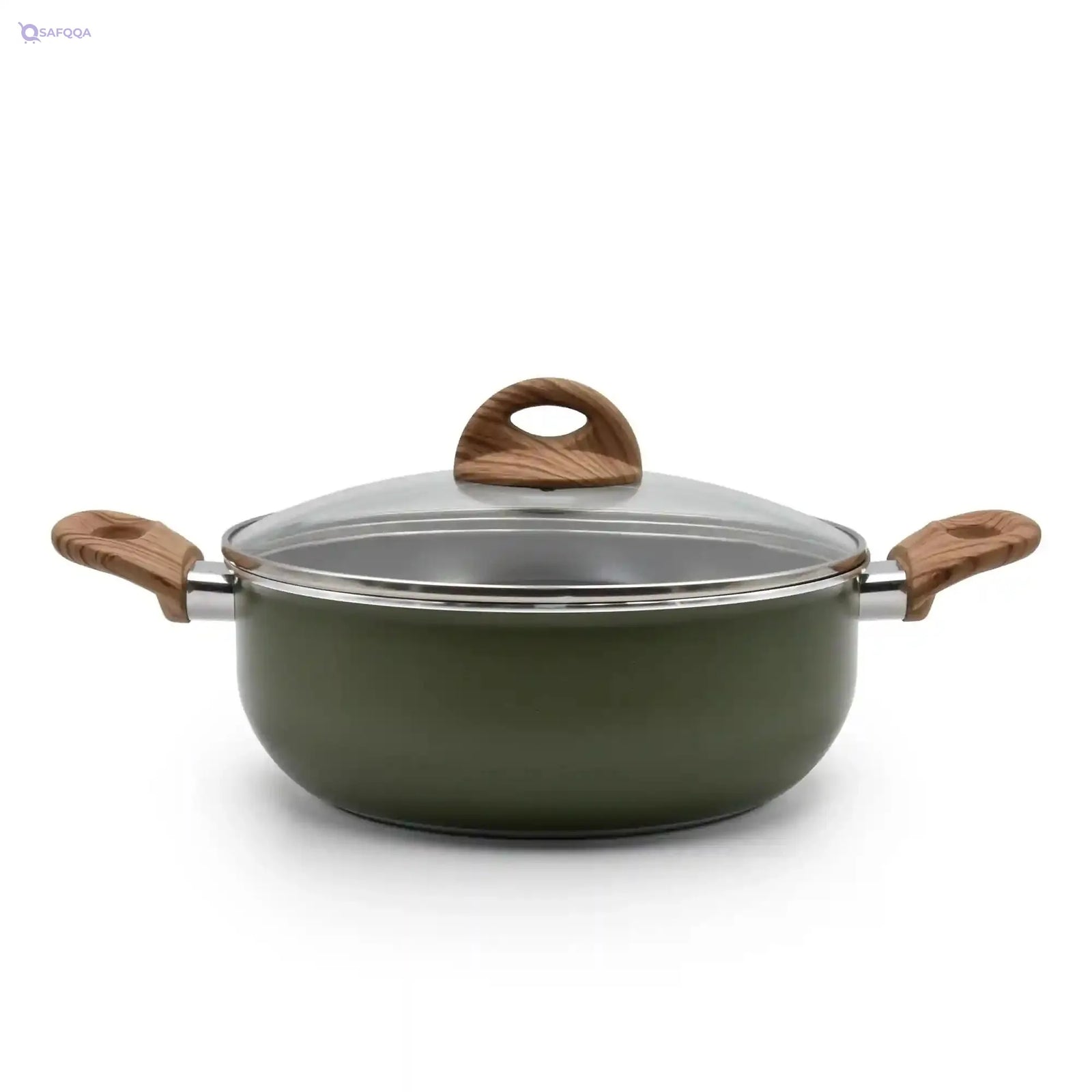 Celar Aluminium Casserole with Soft Touch Fitting Wooden Handle, 24 cm Diameter, Green, Made In Portugal - Safqqa