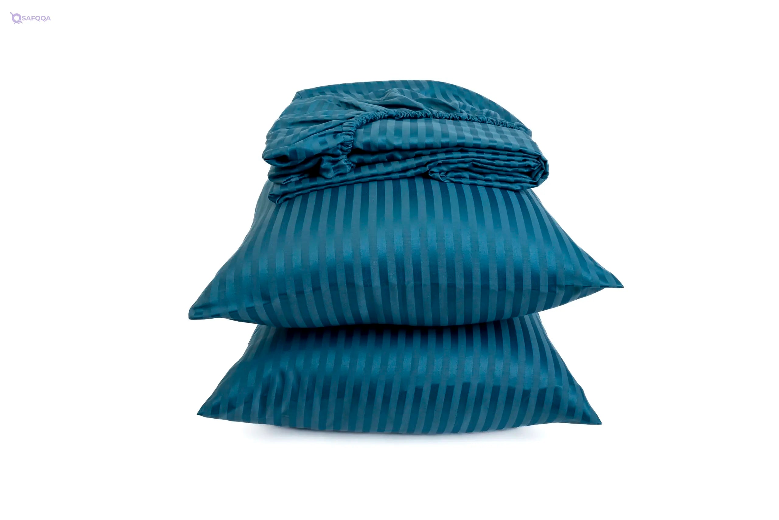 Home of Linen Striped Fitted Sheet Set – Brushed Cotton, 1 Fitted Sheet & 2 Pillowcases - Safqqa