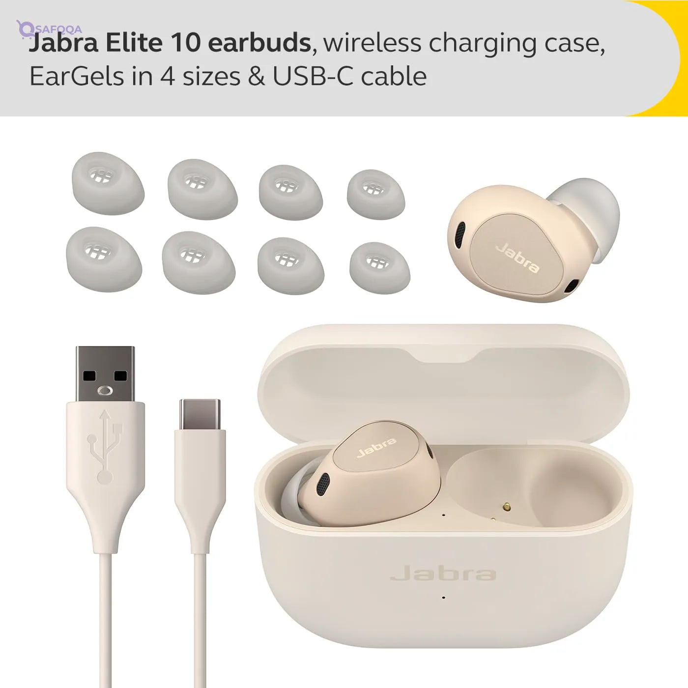 Jabra Elite 10 True Wireless Earbuds – Advanced Active Noise Cancelling Earbuds with Next-Level Dolby Atmos Surround Sound –All-Day Comfort, Multipoint Bluetooth, Wireless Charging – Cream - Safqqa
