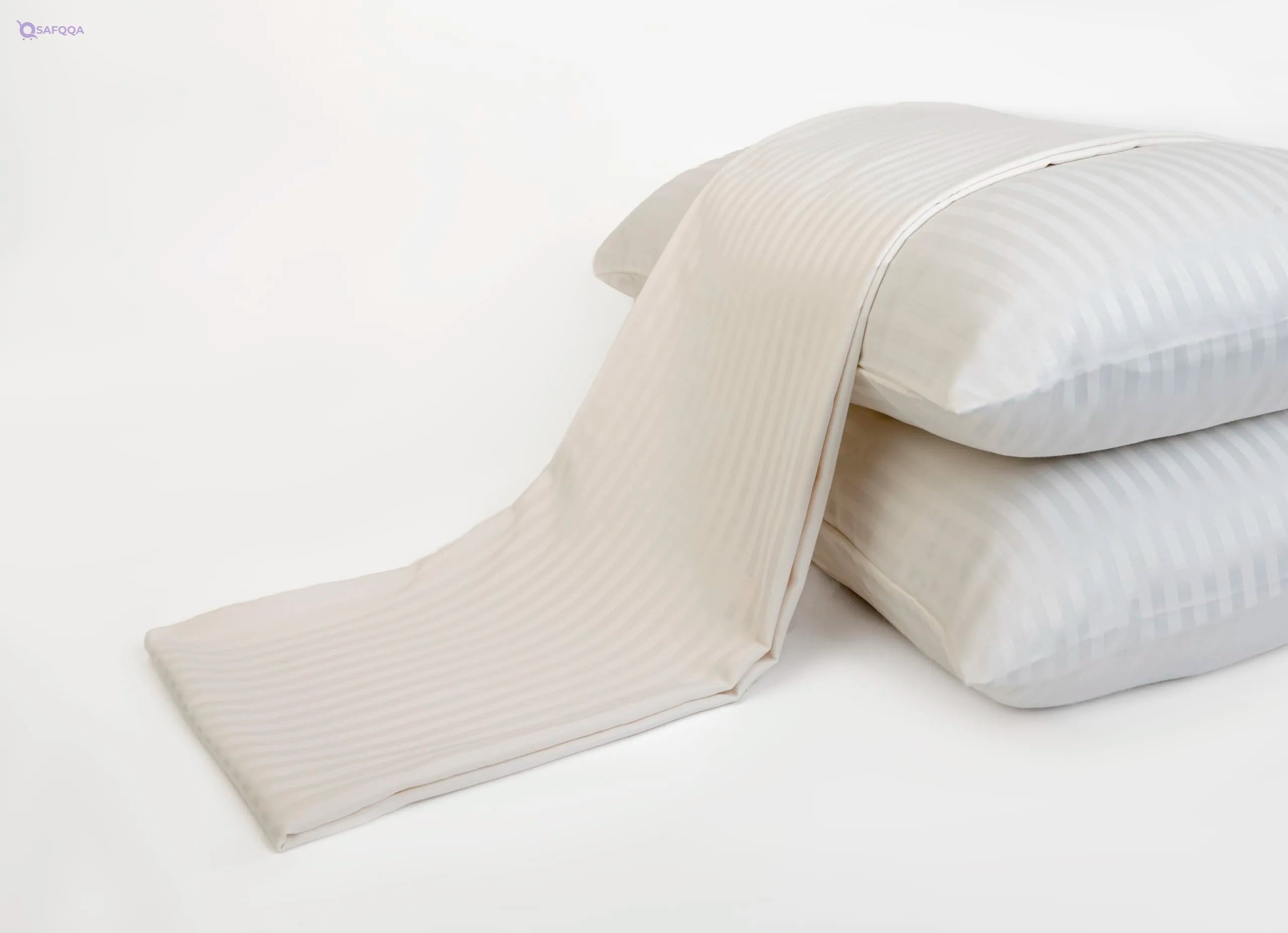 Home of Linen Striped Flat Sheet Set – Brushed Cotton, 1 Flat Sheet & 2 Pillowcases - Safqqa