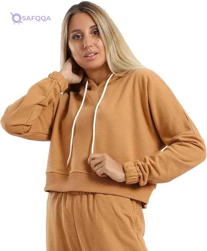 JAMILA Women's Plain Cropped Hoodie with Long Sleeves - Safqqa Egypt