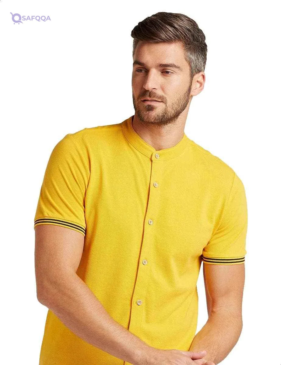 Splash Basic Contrast Trim Short Sleeves Buttoned Shirts for Men - Safqqa Egypt