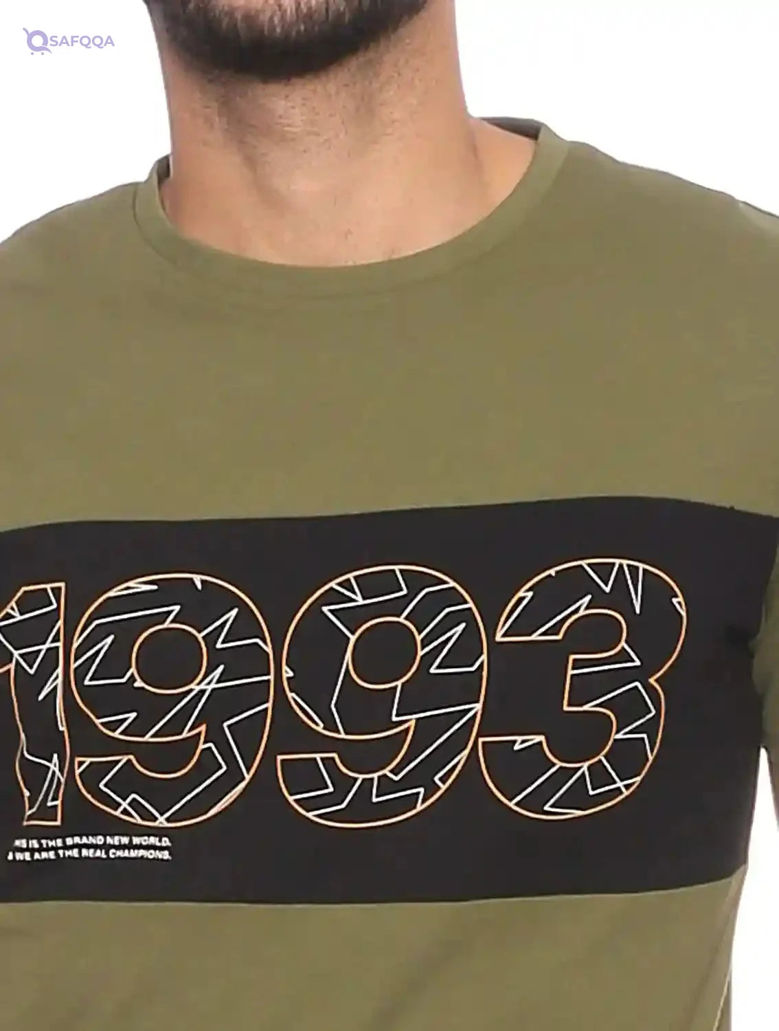 Splash Cotton Contrast Panel Letter Print Slim-Fit T-shirt for Men - Safqqa Egypt