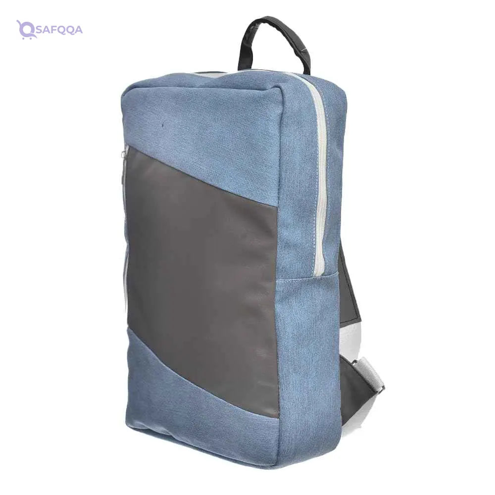 Accelerate Linear Gray Blue Leather Protective 15.6 inch Premium Dual Color Backpack with Front Vertical Pocket | Durable Design compatible with MacBooks and Laptops - Safqqa Egypt
