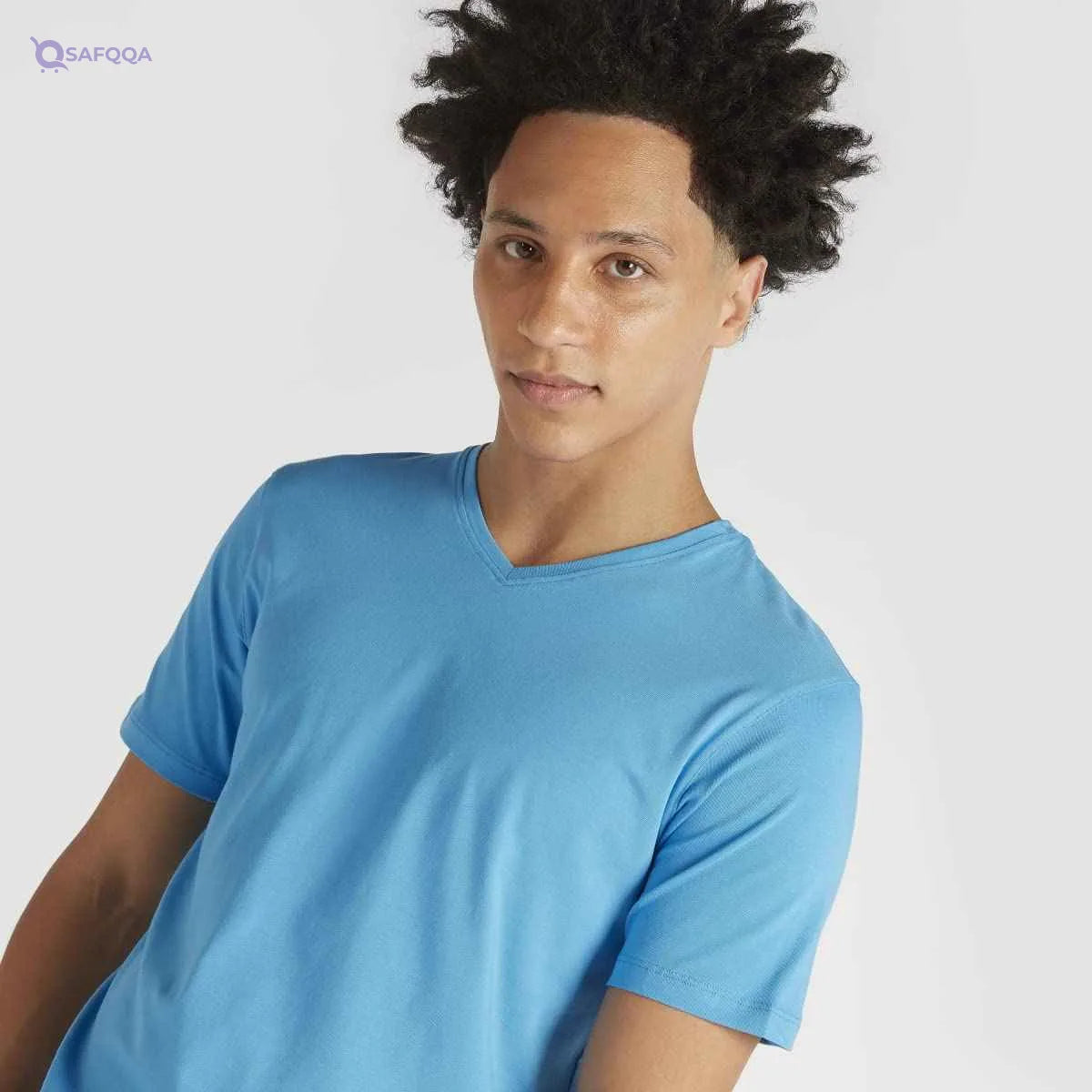 Splash Mens Vneck Solid T-Shirt- Light Blue - Safqqa Egypt