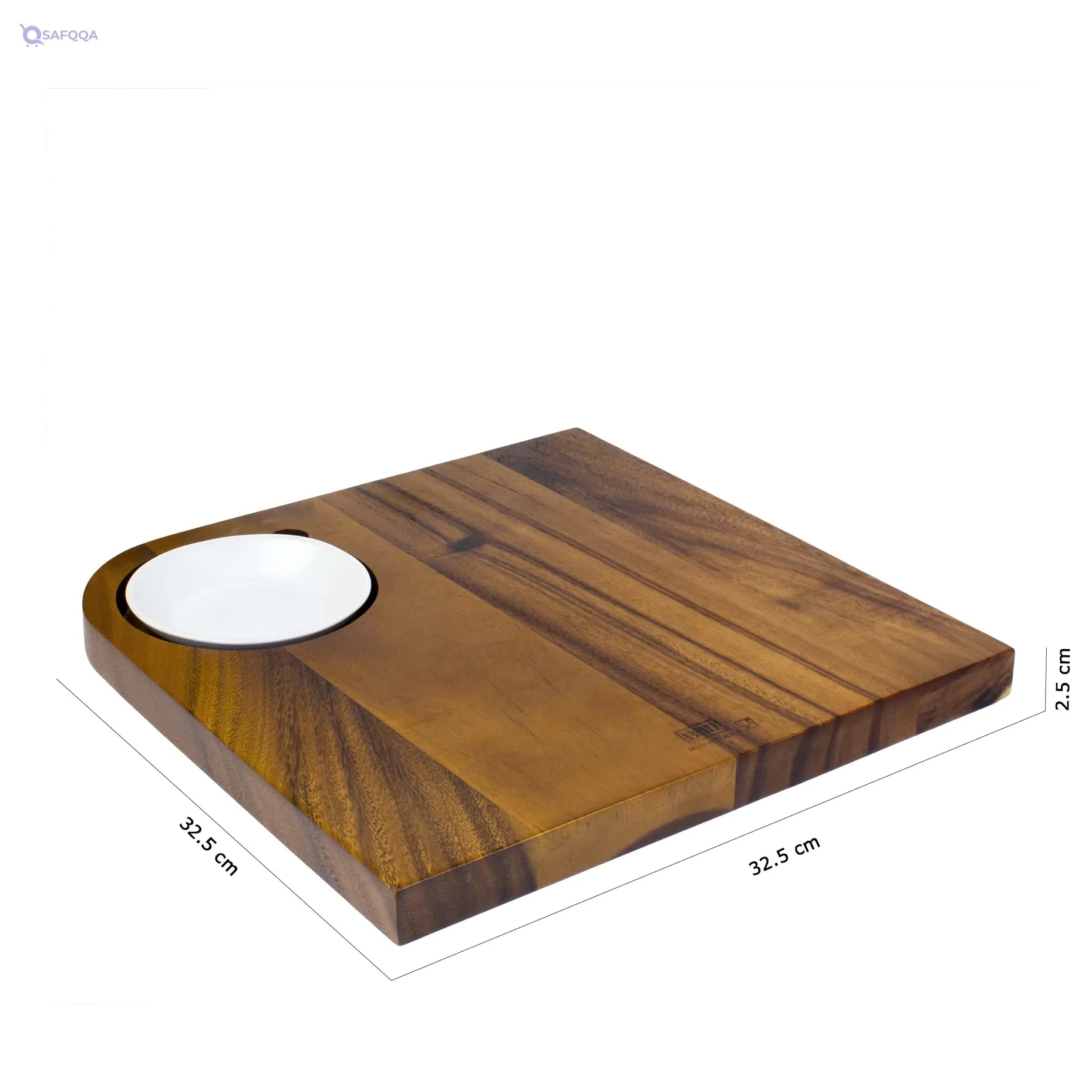 Billi® Wooden Serving Board with Ceramic Dip Bowl – Steak & Food Platter - Safqqa