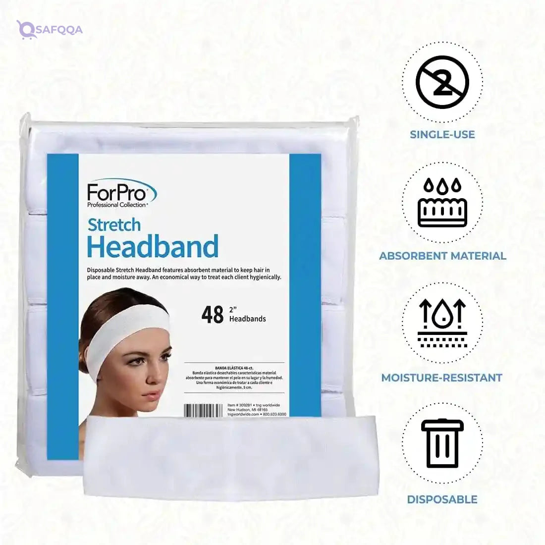 ForPro Stretch Headbands - Moisture Absorbent Disposable Spa Headbands - 48-Count - Safqqa Egypt