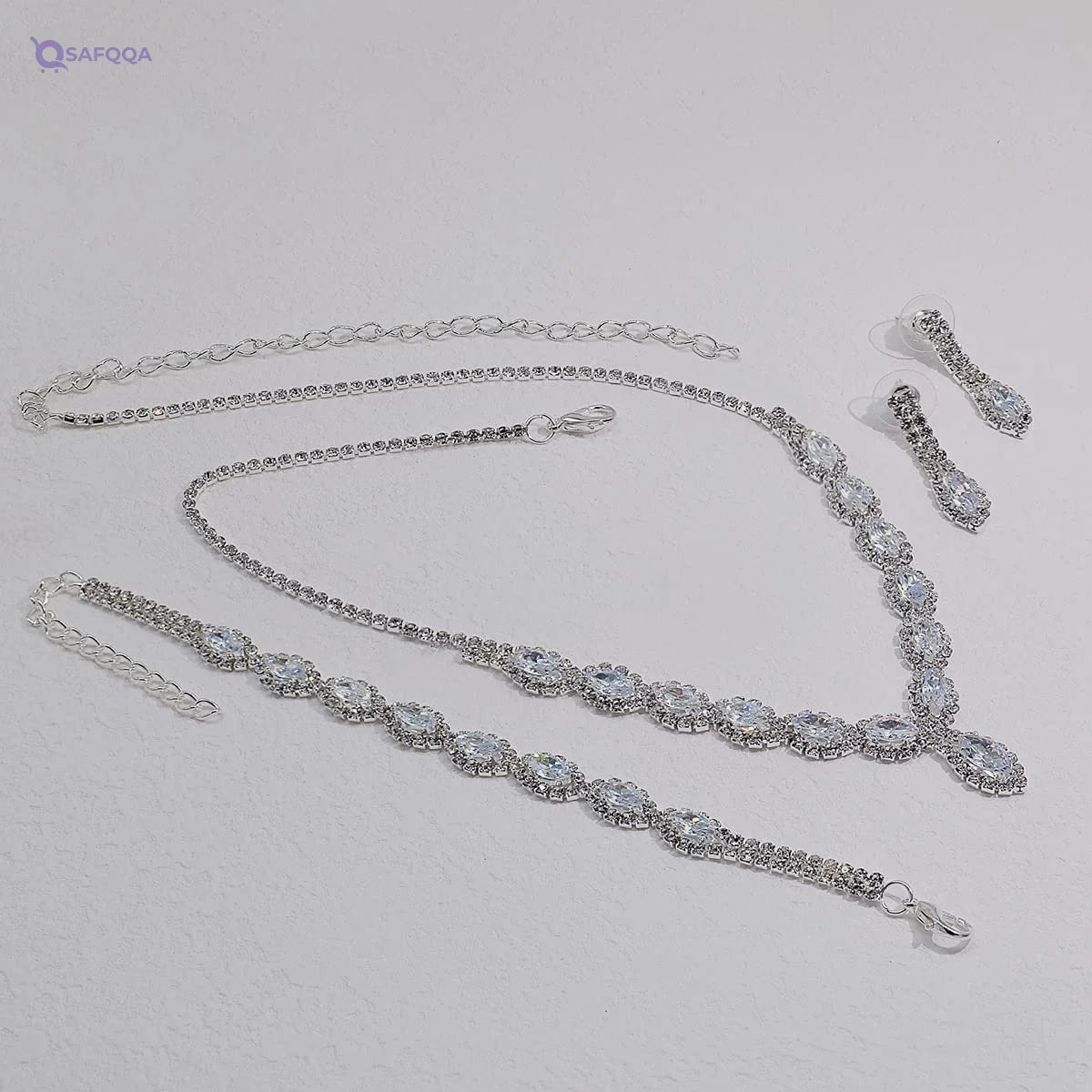 YSOUL CZ Rhinestone Jewelry Set – Necklace & Earrings for Bridal or Evening Wear - Safqqa