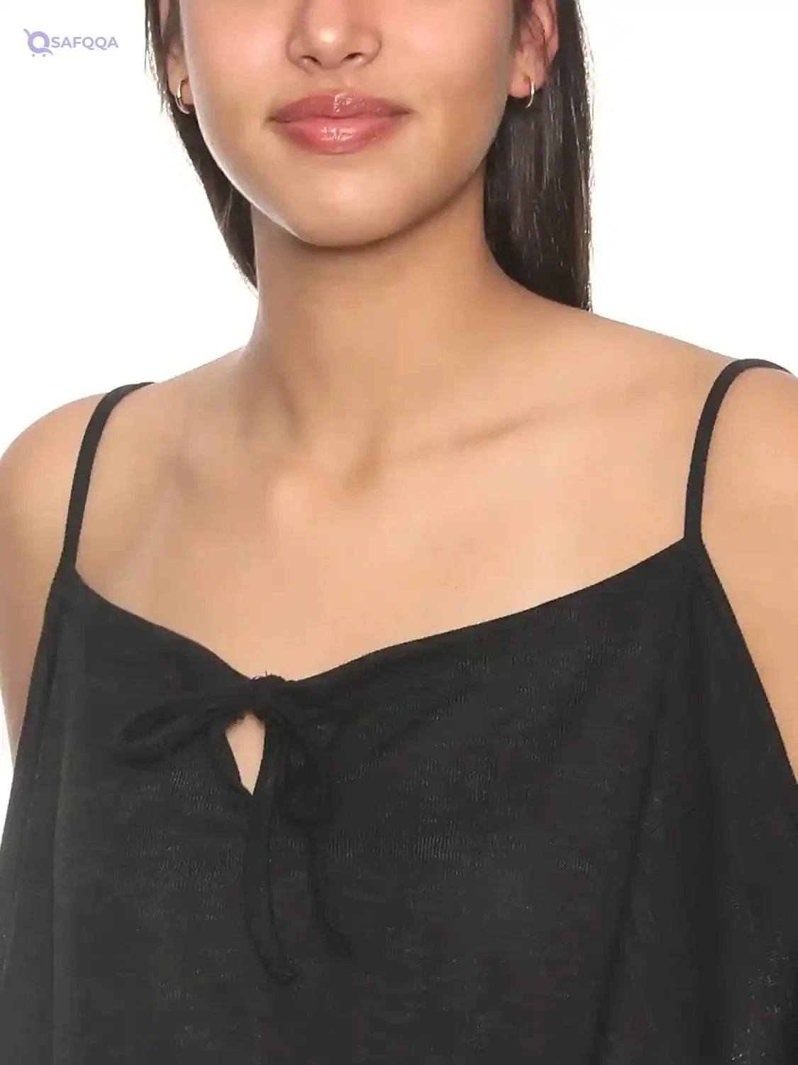 Jamila Women Plain Front Tie Spaghetti Straps Cold Shoulders Loose Blouse - Safqqa Egypt