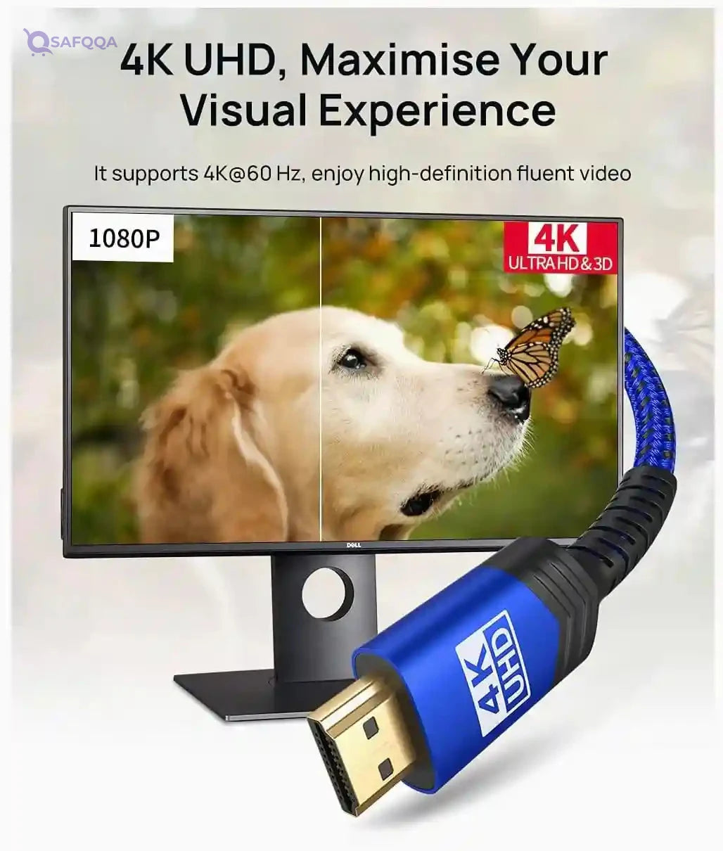 JSAUX HDMI Aluminum Alloy Cable 2M,High-speed HDMI 2.0 for smooth video and audio transfer - Safqqa