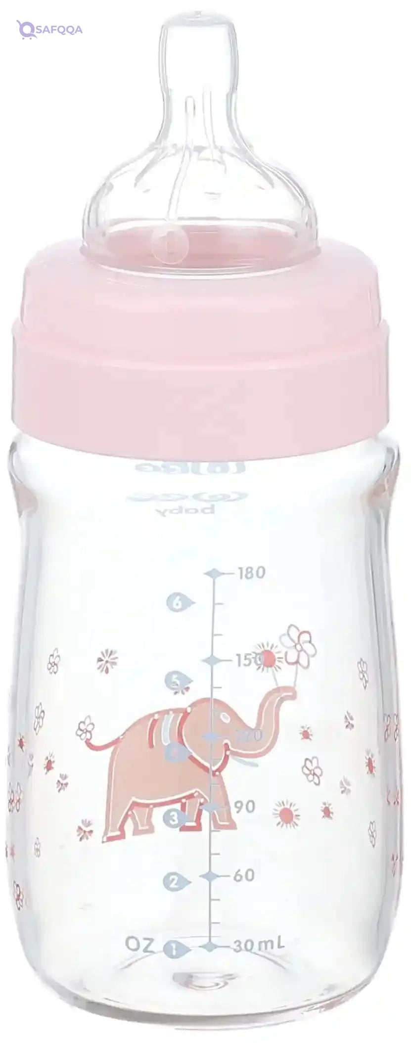 Wee Baby 140 Heat Resistant Glass Feeding Bottle with Wide Silicone Teat, 180 ml - Pink - Safqqa Egypt