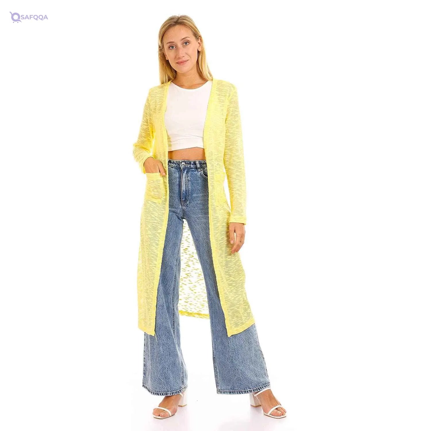 JAMILA Women’s Long Open Neck Cardigan Sweater - Safqqa