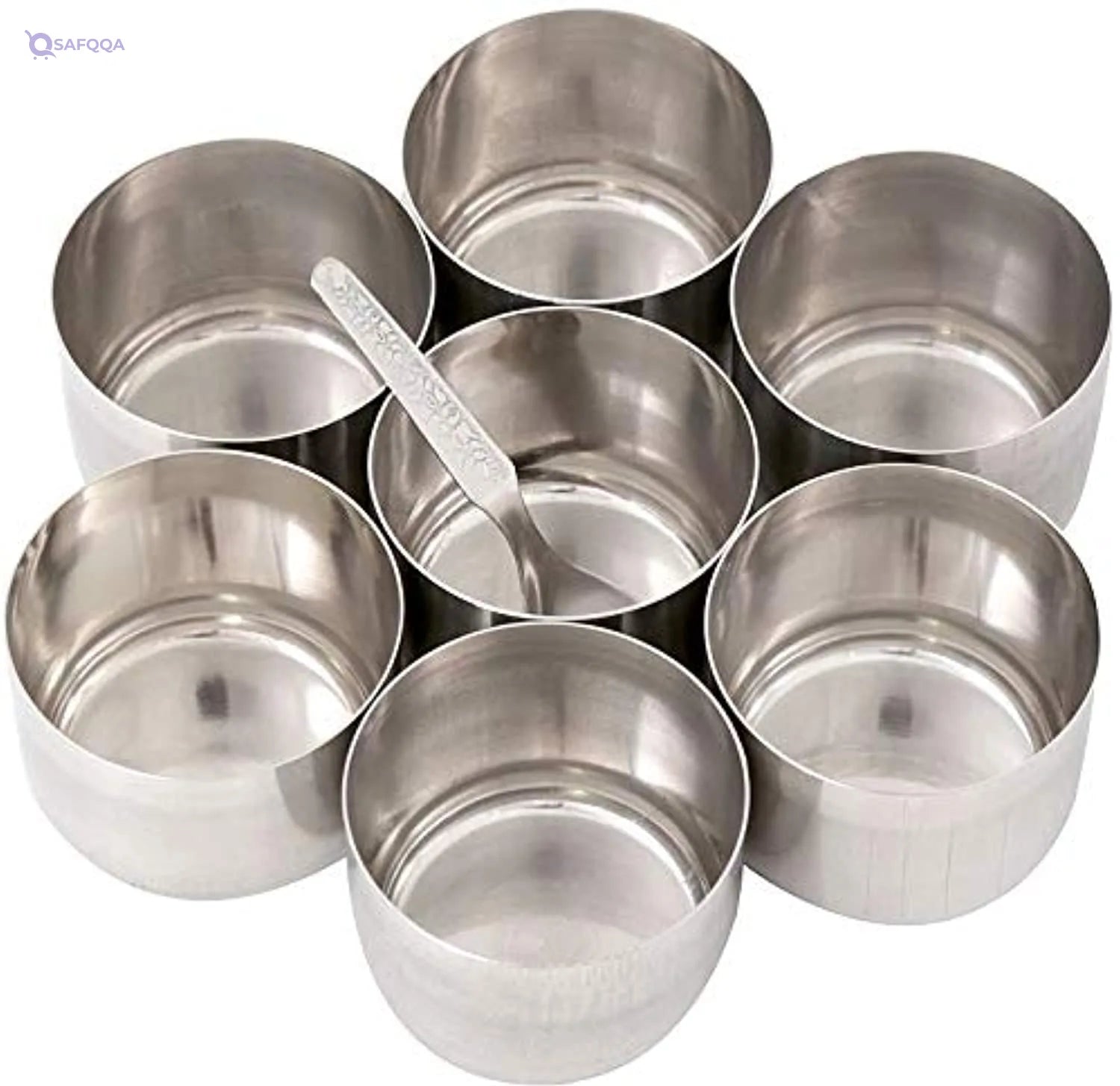 Raj Stainless Steel Catering Spice Storage Box, 8.2 cm,  -Spice Box, 7 Compartments and Spoon - Safqqa