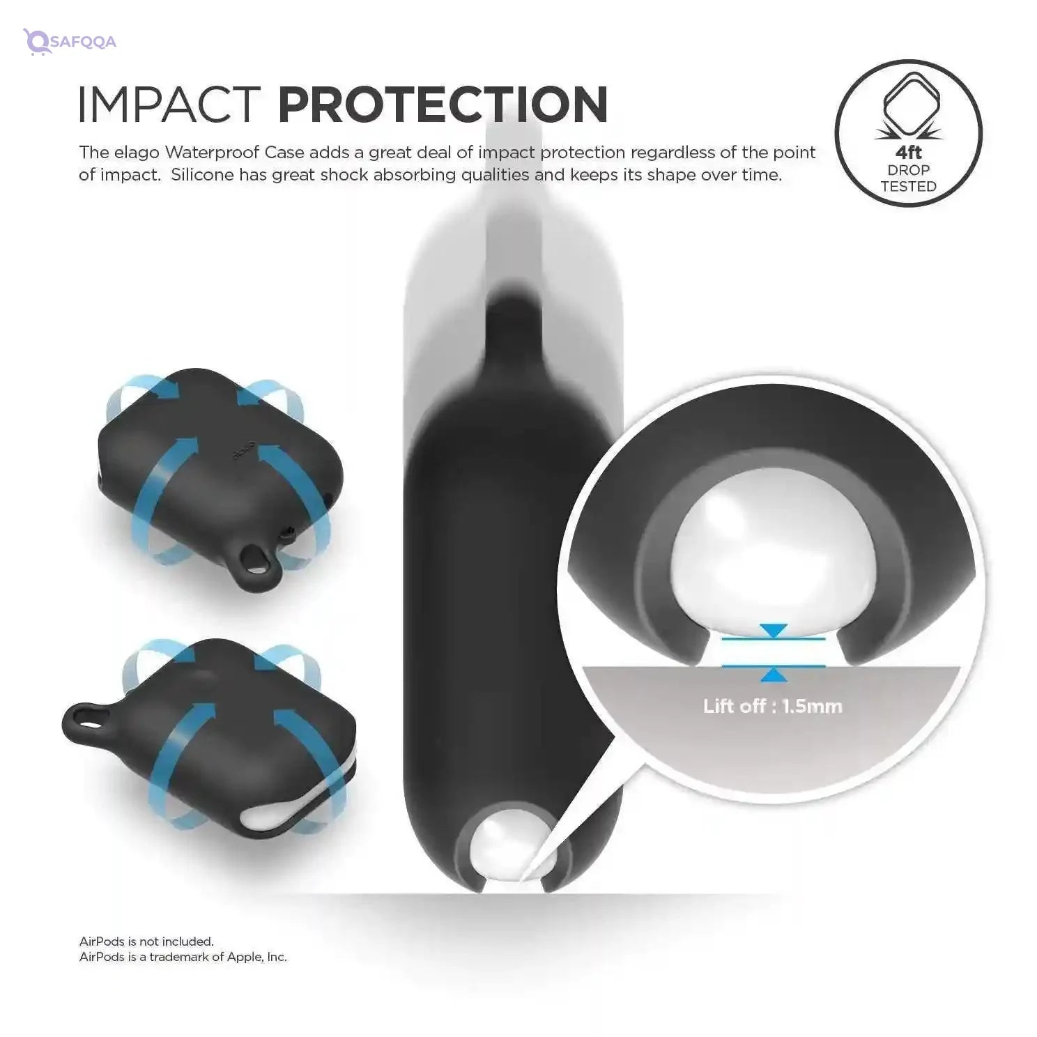 ELAGO AIRPODS WATERPROOF HANG CASE - BLACK - Safqqa