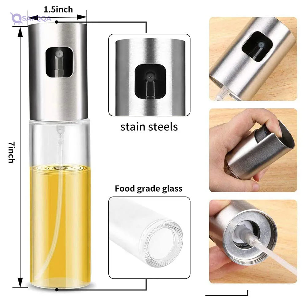 Versatile 100ml Glass Olive Oil Sprayer Bottle – Refillable Mister for Cooking, BBQ, Salad, Baking & Roasting - Safqqa