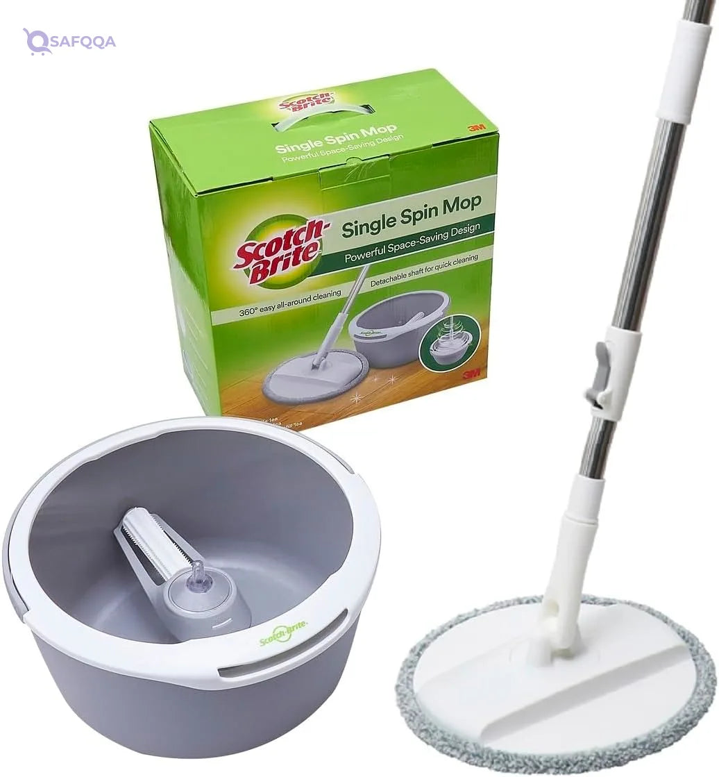 Scotch-Brite 2-in-1 Bucket Spin Mop set (includes: mop with stick, bucket, mop refill), 1 set/pack | 360 easy all-around cleaning | Cleaning Mop | rinsing and drying in a single bucket | Floors - Safqqa