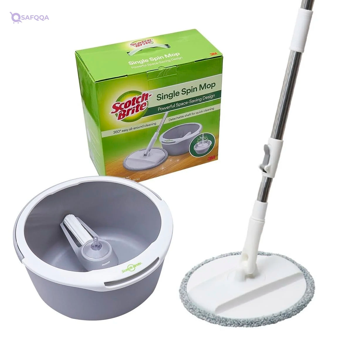 Scotch-Brite 2-in-1 Bucket Spin Mop set (includes: mop with stick, bucket, mop refill), 1 set/pack | 360 easy all-around cleaning | Cleaning Mop | rinsing and drying in a single bucket | Floors - Safqqa