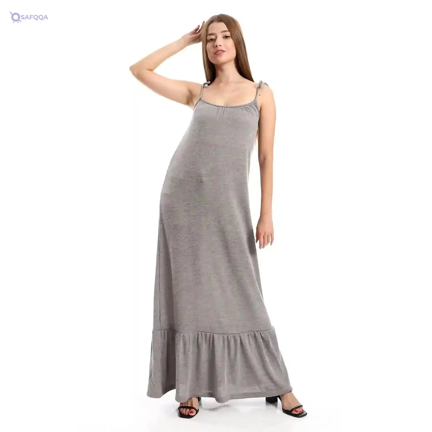 JAMILA Women Knitted Wide Round Collar Tiered Casual Dress DRESS - Safqqa Egypt