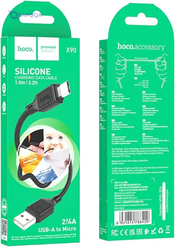 Hoco X90 - Cool Silicone Charging And Data Transmittion Cable , USB-A To Micro-USB Plug, Compatible With Samsung Huawei Xiaomi Oppo - Safqqa