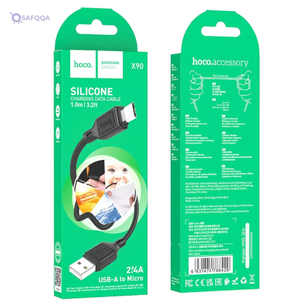 Hoco X90 - Cool Silicone Charging And Data Transmittion Cable , USB-A To Micro-USB Plug, Compatible With Samsung Huawei Xiaomi Oppo - Safqqa