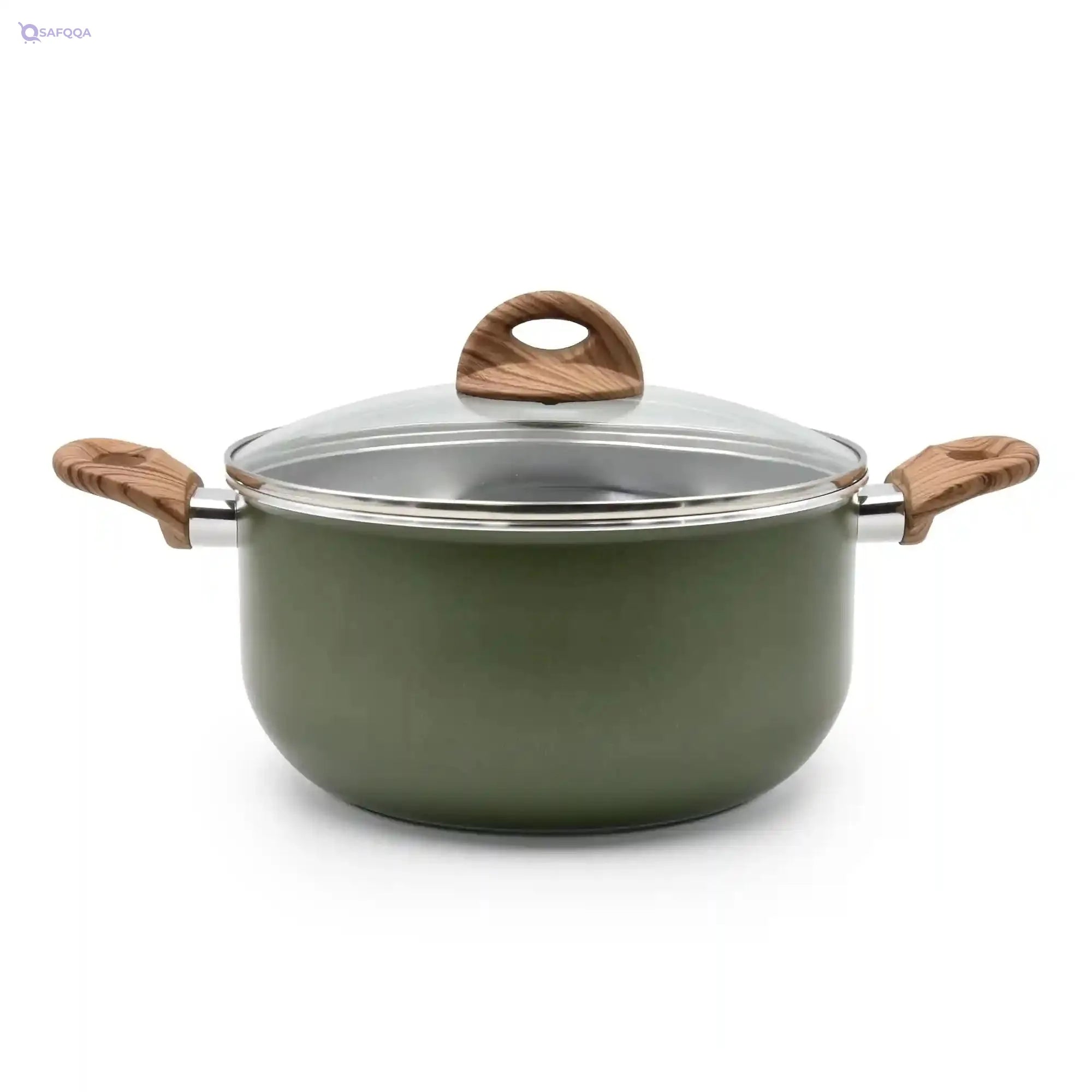 Celar Aluminium Pot with Bakelite Soft Touch Fitting Wooden Handle, 26 cm Diameter, Green, Non-stick, Made In Portugal - Safqqa