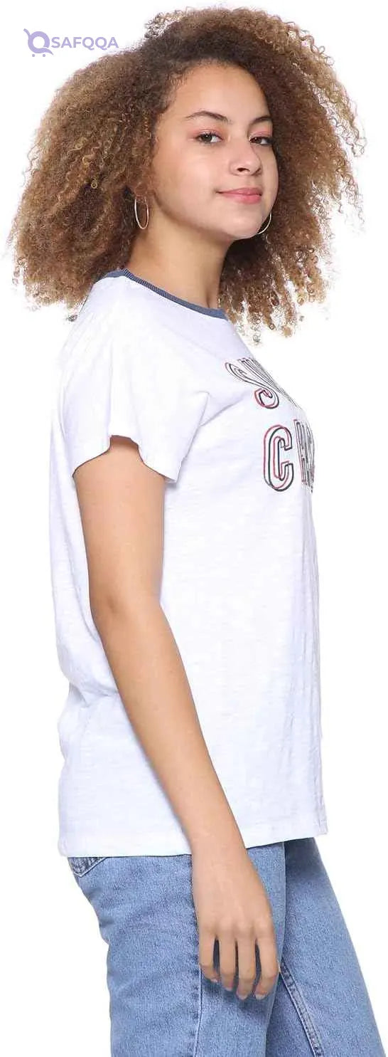 Splash Cotton Ribbed-Trims Regular-Fit T-shirt For Women - Safqqa Egypt