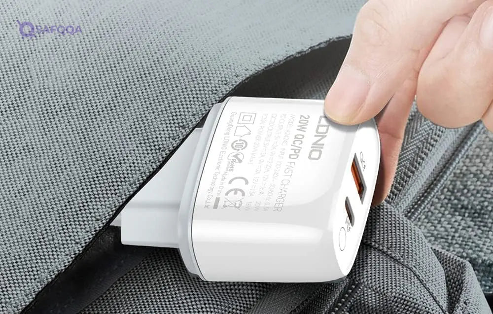 Ldnio Fast Charger Dual Usb Ports With Type-C-Type-C Cable• Suitable for home, office, and travel charging needs - Safqqa