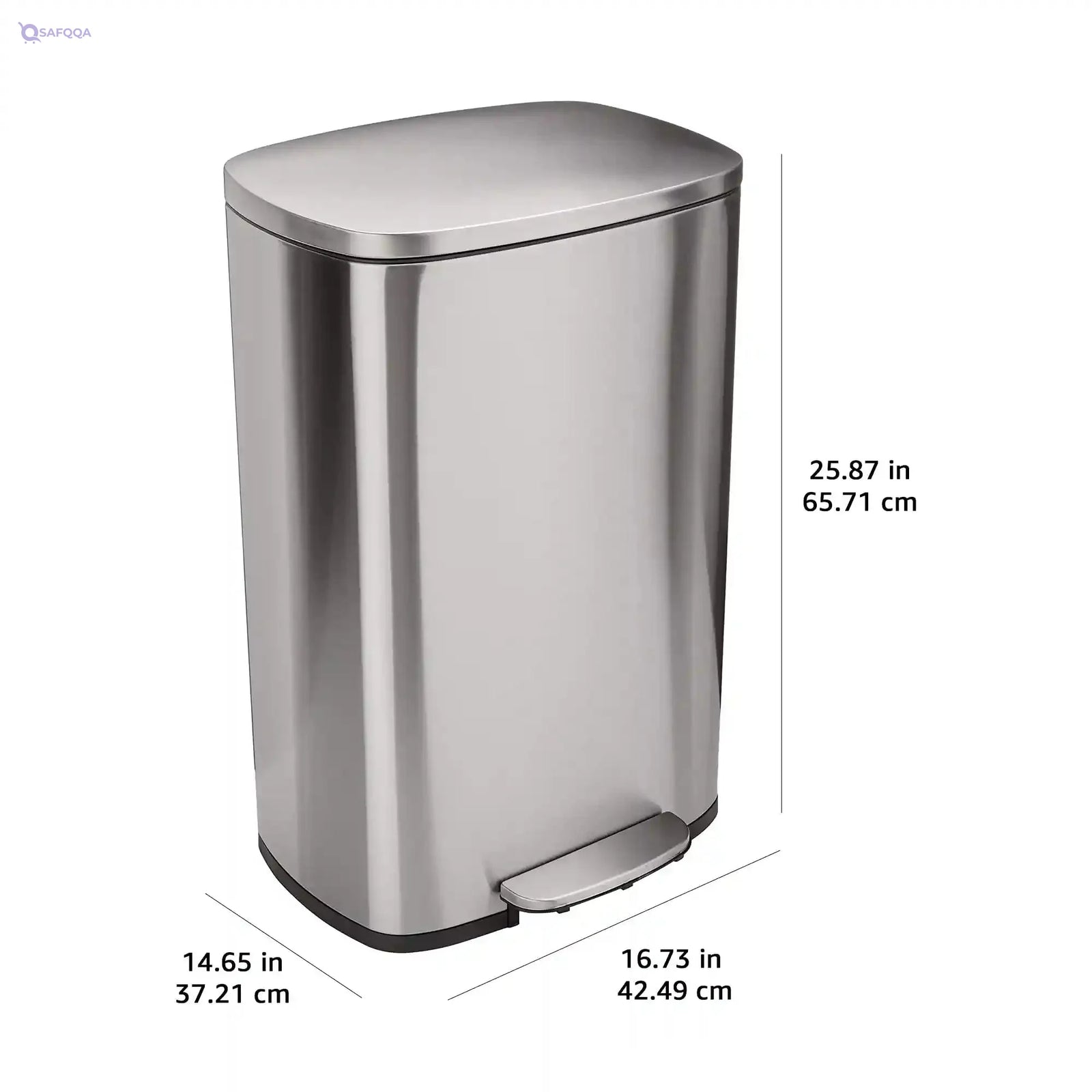 Amazon Basics 50L Rectangular Kitchen Bin with Steel Pedal – Soft-Close, Satin Nickel (With Hit ) - Safqqa