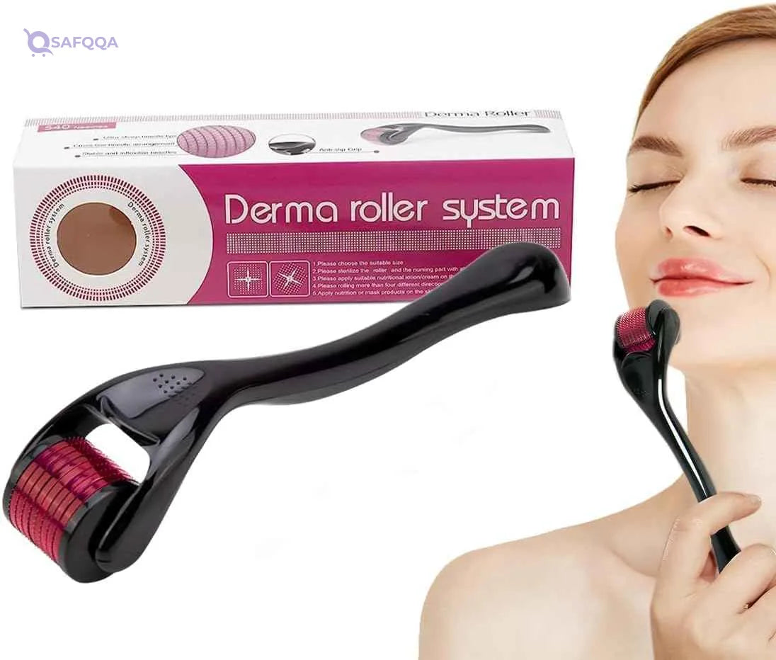 QSHOP® Derma Roller Hair Growth Roller, 540 Titanium Microneedling Hair Roller for Face, Neck, Body Hair Growth, 0.5mm for Wrinkles, Acne, Stretch Marks - Safqqa Egypt