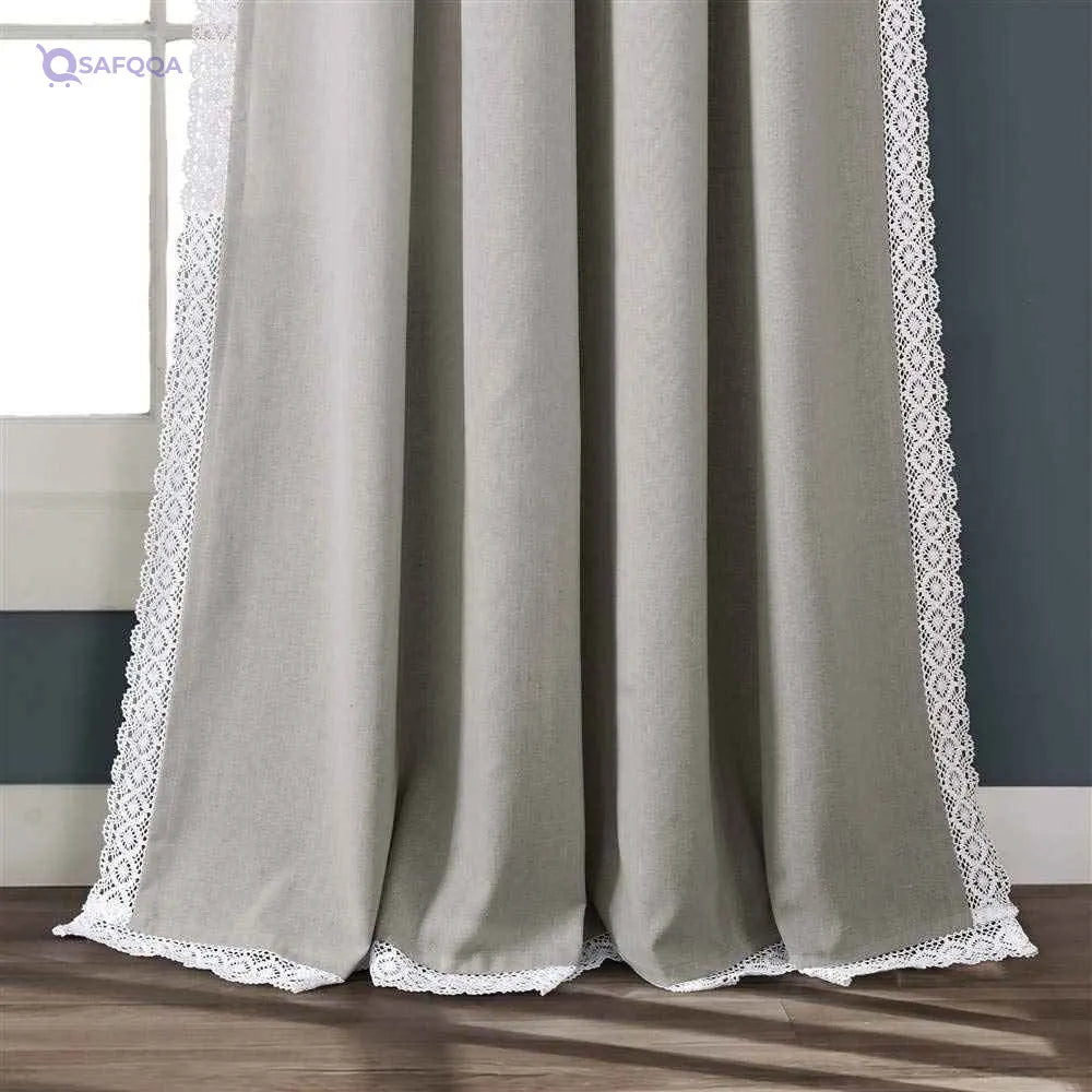 Lush Decor Rosalie Light Filtering Window Curtain Panel Set- Pair- Vintage Farmhouse & French Country Style Curtains - Timeless Dreamy Drape - Romantic Lace Trim - 54" W x 84" L, Light Gray - Safqqa Egypt