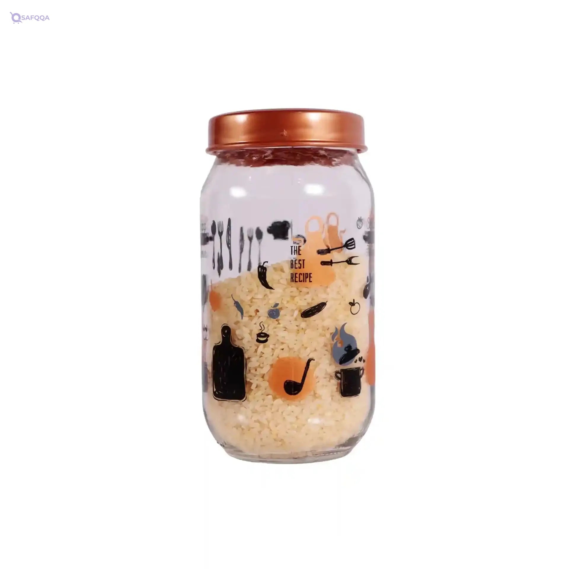Herevin Let's Cooking Print Decorated Canister Set 3-Pieces, 425, 660 and 1000 ml Capacity, Gold - Safqqa