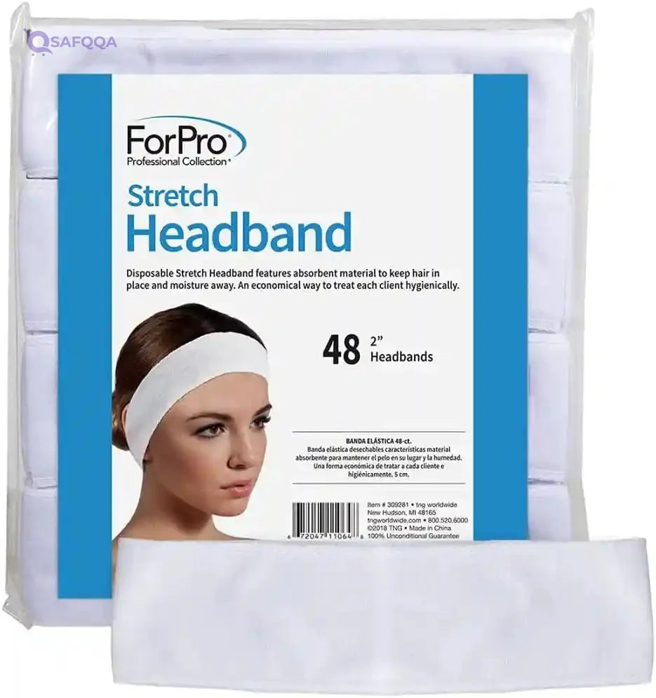 ForPro Professional Collection Stretch Headbands - Moisture Absorbent Disposable Spa Headbands - 2.25” W x 18” C - 48-Count - Safqqa