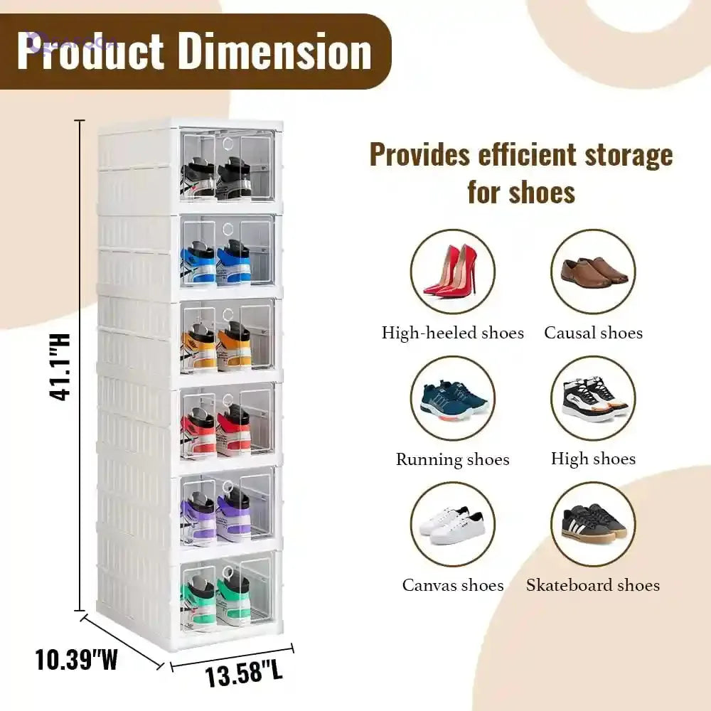 6-Tier Foldable Shoe Rack Organizer – Durable Plastic, Stackable Storage Cubes for Closet & Entryway, Holds, Easy Assembly (White) - Safqqa Egypt