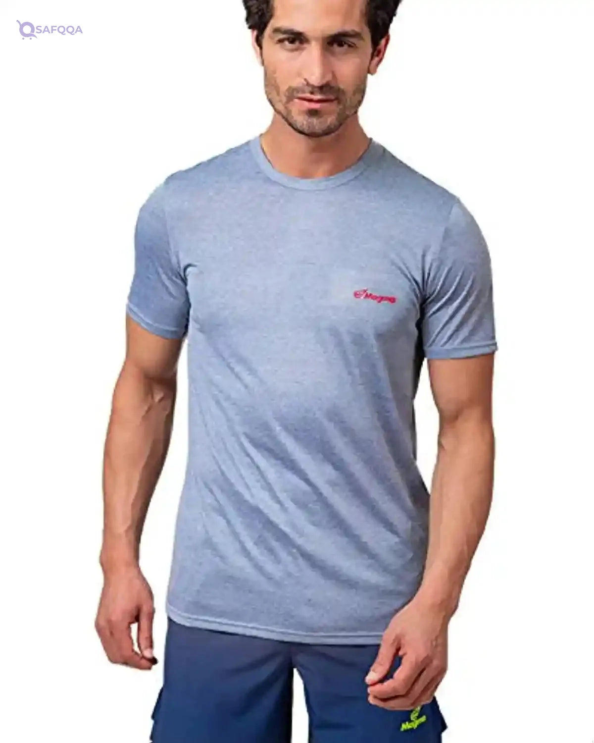 Magma Contrast Chest Logo Print Short Sleeves Round Neck Slim-Fit Sports T-Shirts for Men - Safqqa Egypt