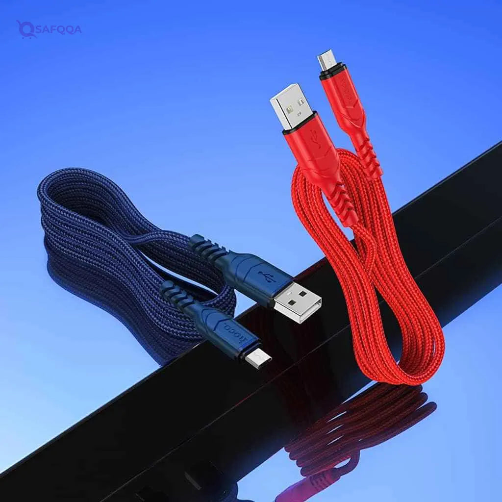 Hoco X59 - Victory Charging And Data Transmittion Cable (2.4A - 1M), USB-A To Micro-USB Plug, Compatible With Samsung Huawei Xiaomi Oppo - Red - Safqqa