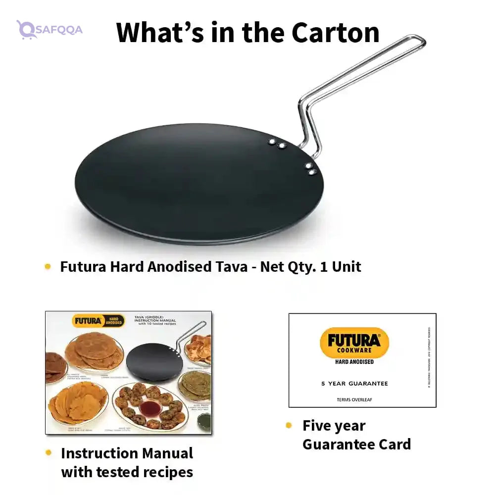 Futura Hard Anodised Concave Tava Griddle with Steel Handle – 26 cm (10-Inch) - Safqqa