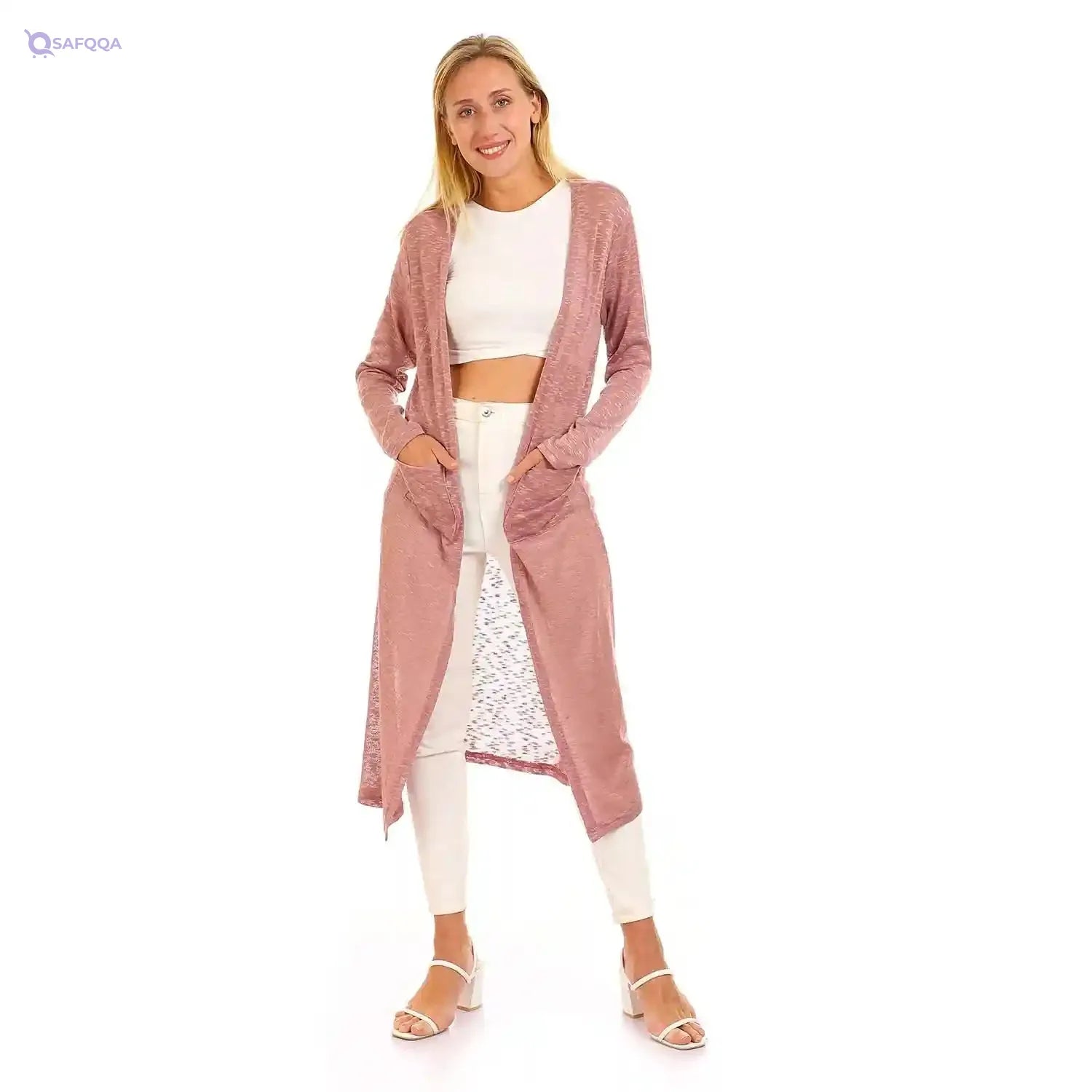 JAMILA Women Self Patterned Open Neckline Long Cardigan SWEATER - Safqqa Egypt